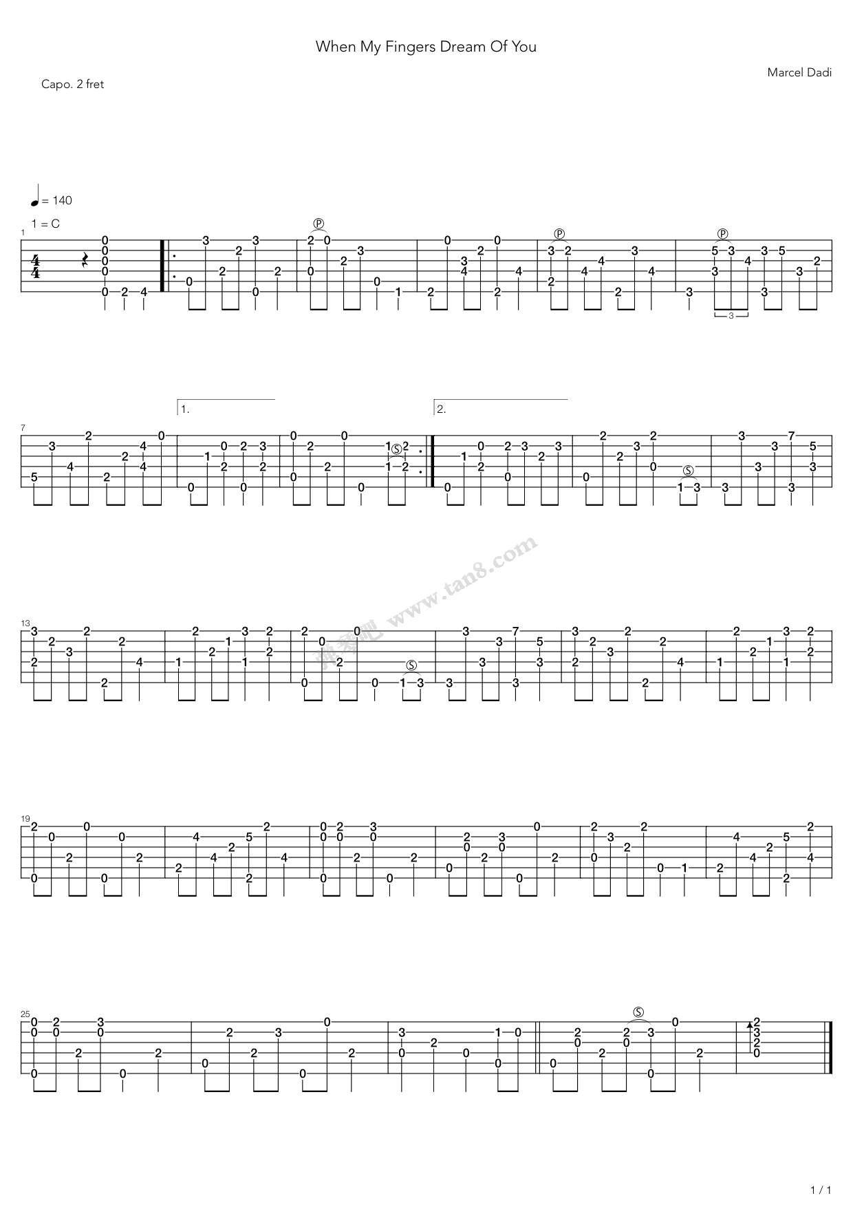 《When My Fingers Dream Of You》吉他谱-C大调音乐网