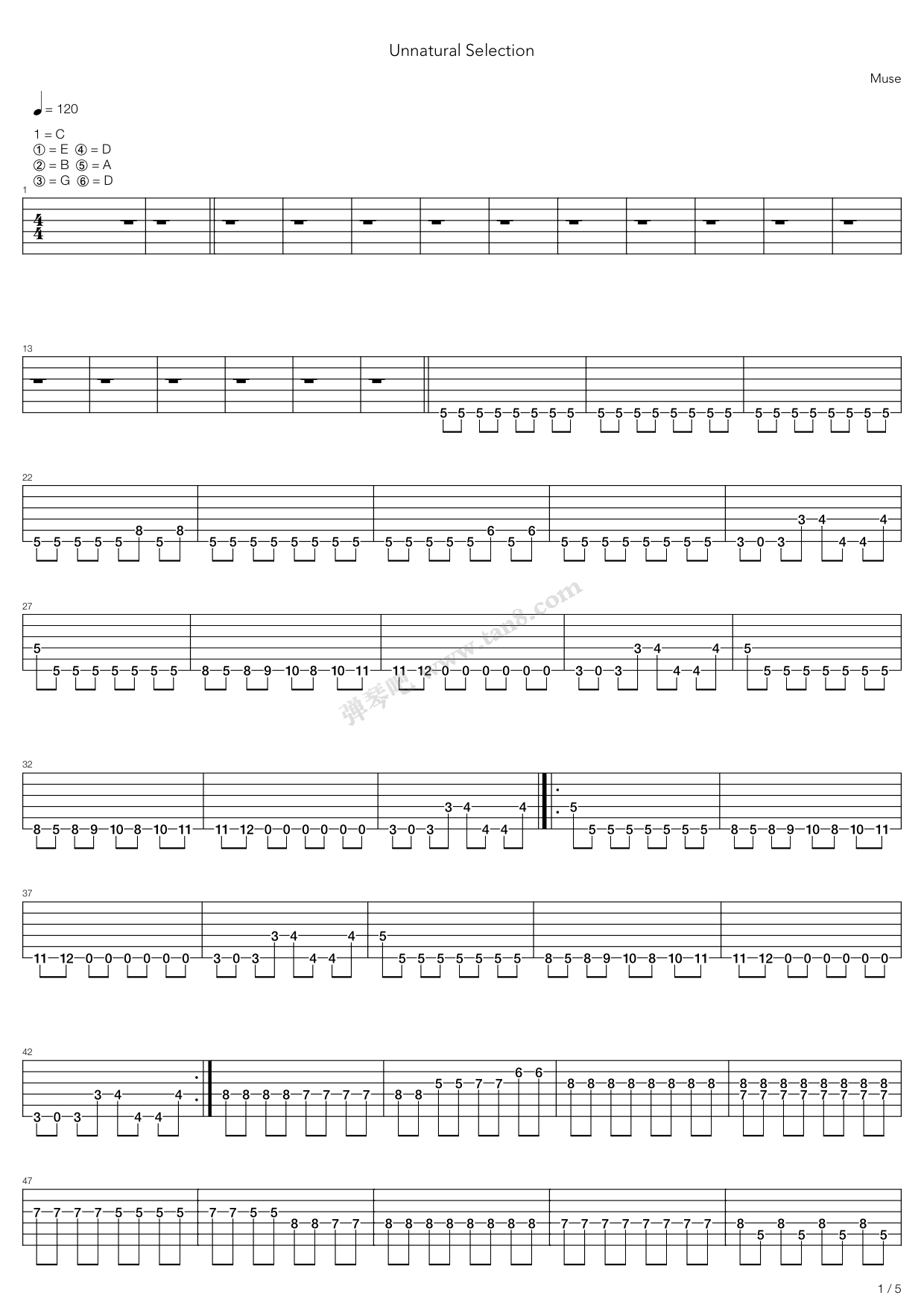 《Unnatural Selection》吉他谱-C大调音乐网