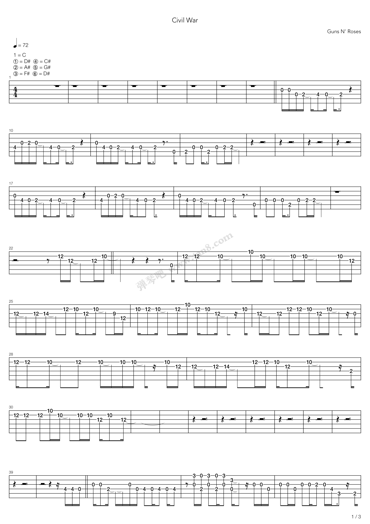 《Roses Civil War》吉他谱-C大调音乐网
