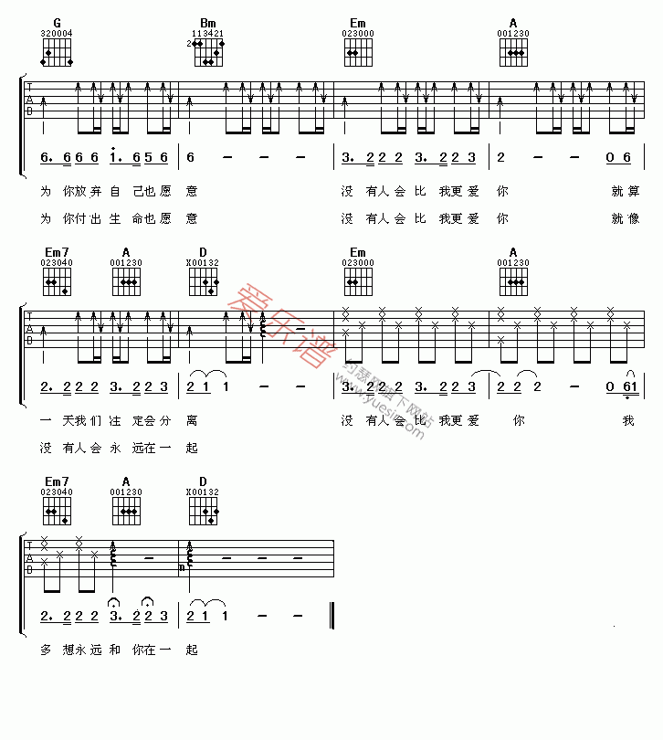 《王筝、水木年华《没有人比我更爱你》》吉他谱-C大调音乐网