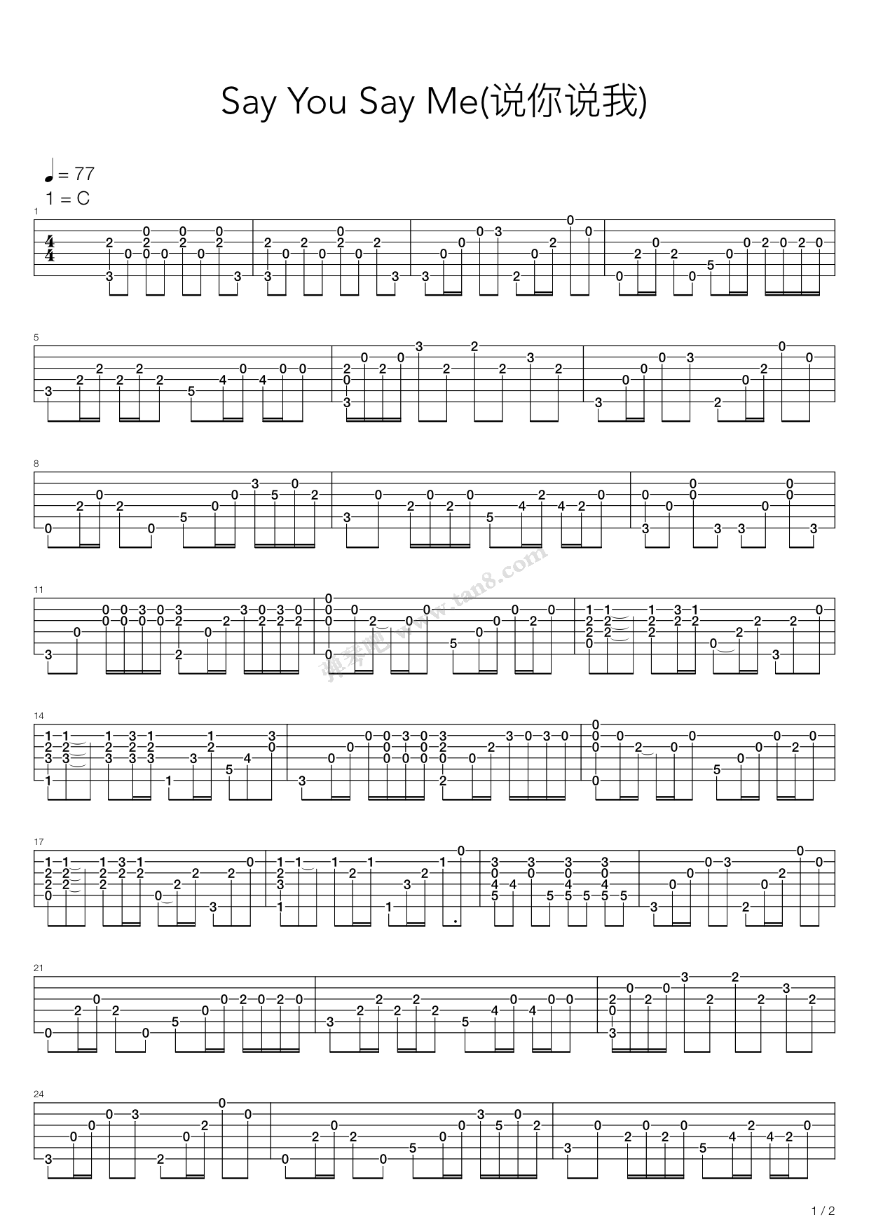 《Say You Say Me(说你说我)》吉他谱-C大调音乐网