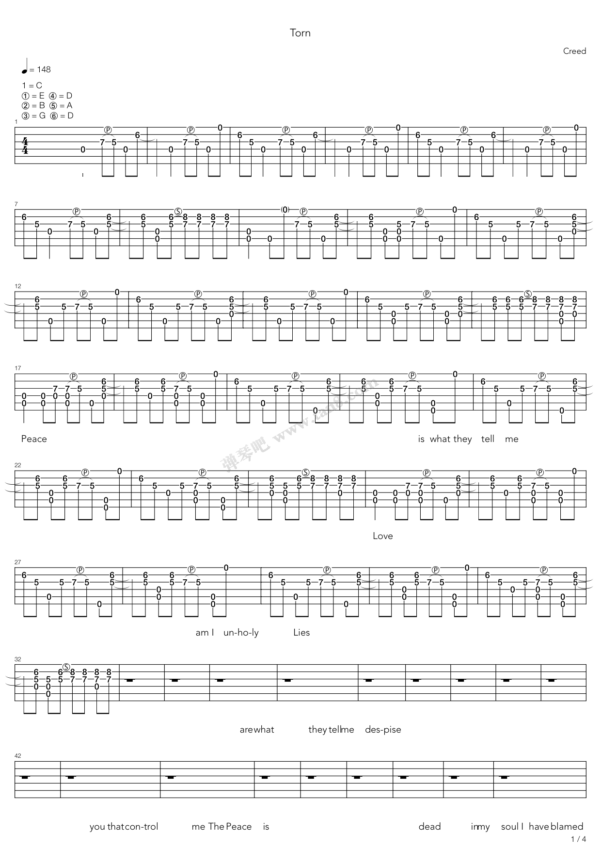 《Torn》吉他谱-C大调音乐网