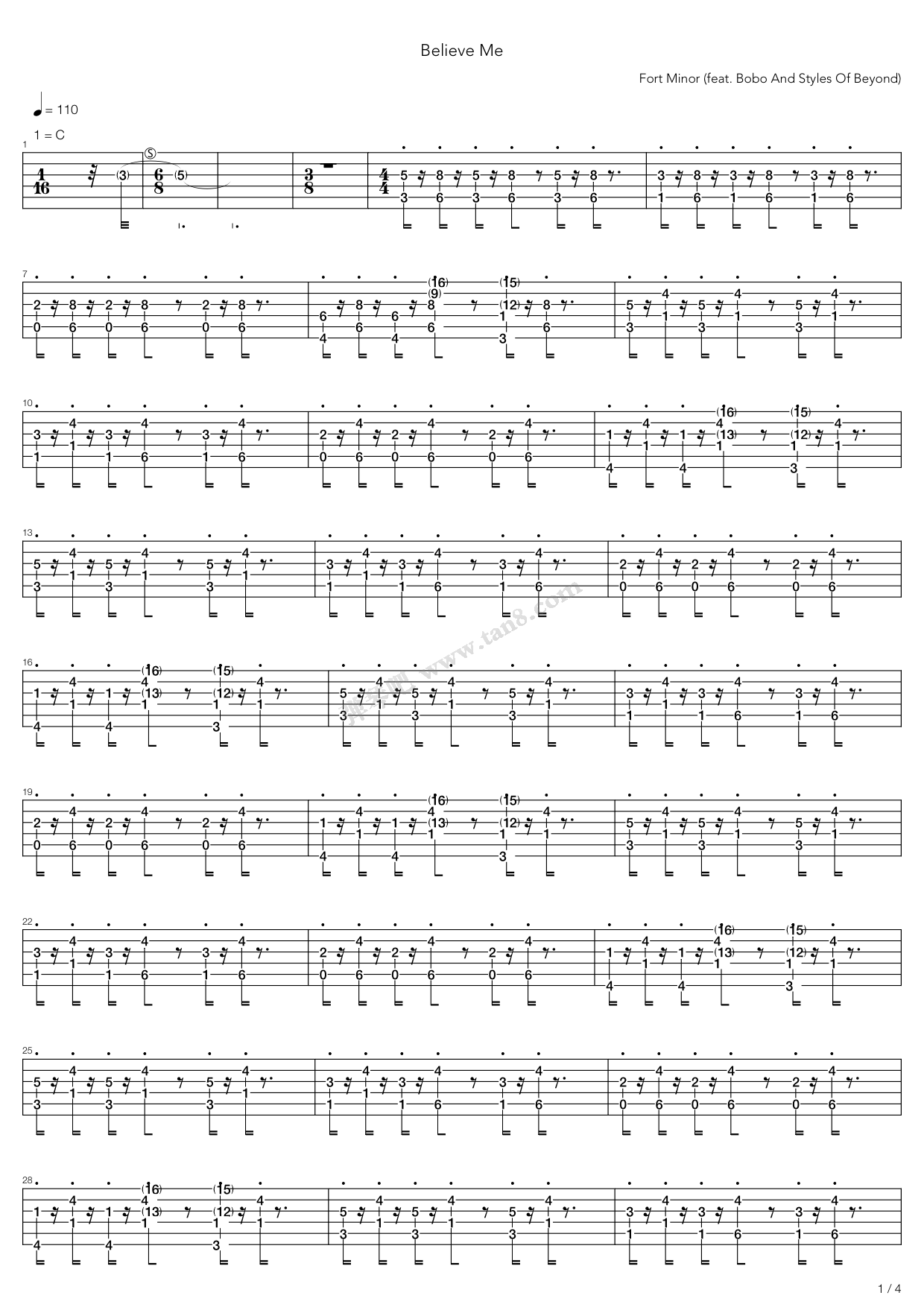 《Believe Me》吉他谱-C大调音乐网
