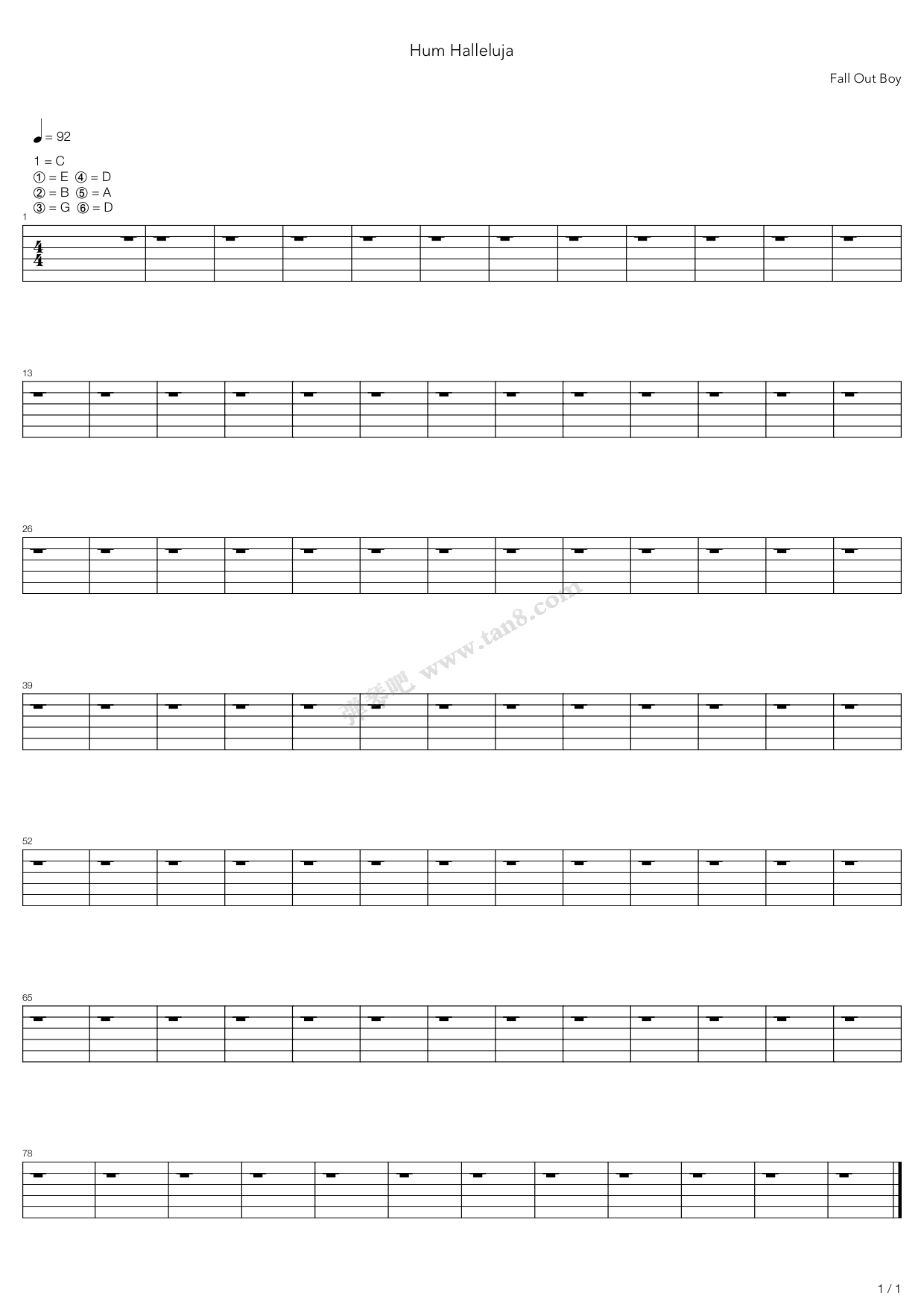 《Hum Hallelujah》吉他谱-C大调音乐网