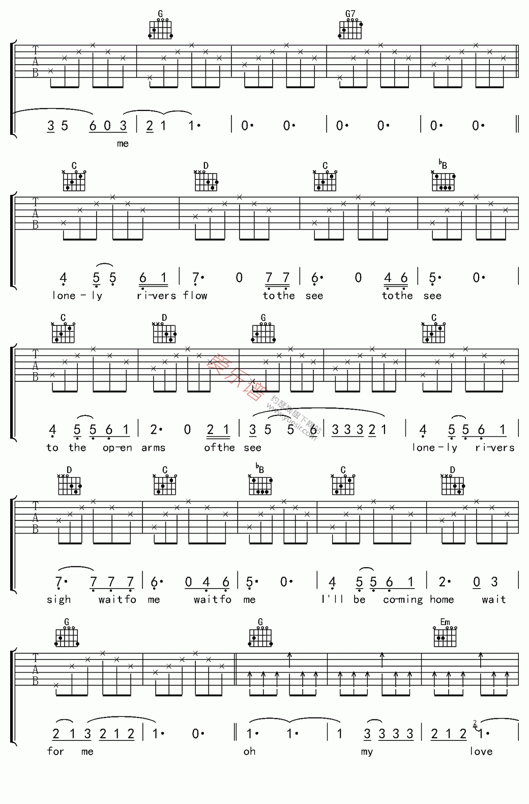 《The Righteous Brothers(正义兄弟)《Unchained Melody(不羁的旋》吉他谱-C大调音乐网