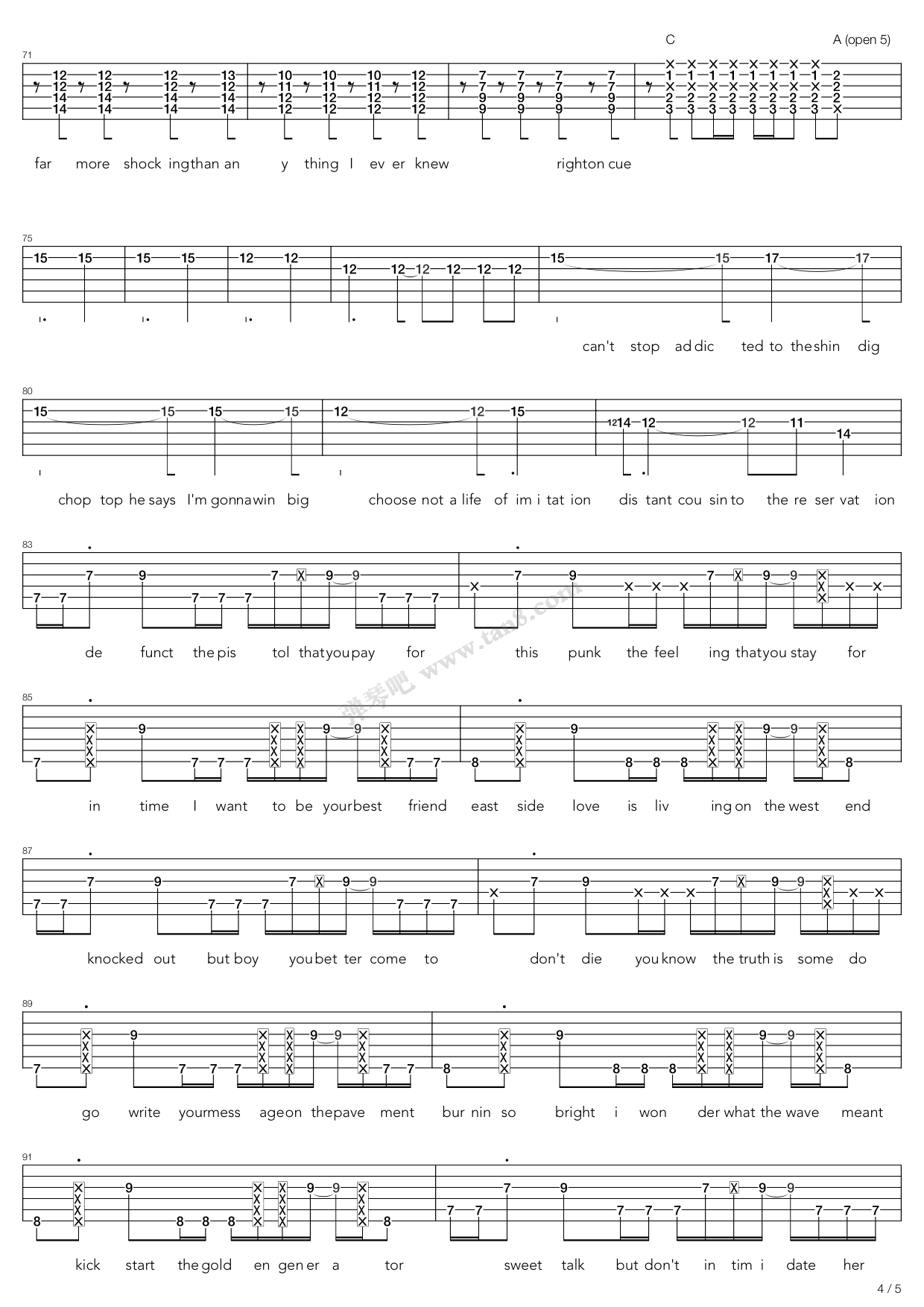《Cant Stop》吉他谱-C大调音乐网