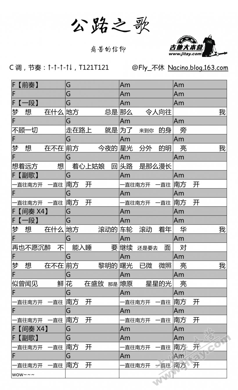 《公路之歌吉他谱_痛苦的信仰_C调和弦弹唱谱》吉他谱-C大调音乐网