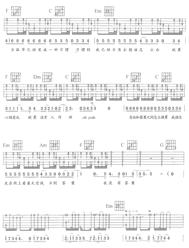 《一辈子的孤单-刘若英(吉他谱_版本2)》吉他谱-C大调音乐网