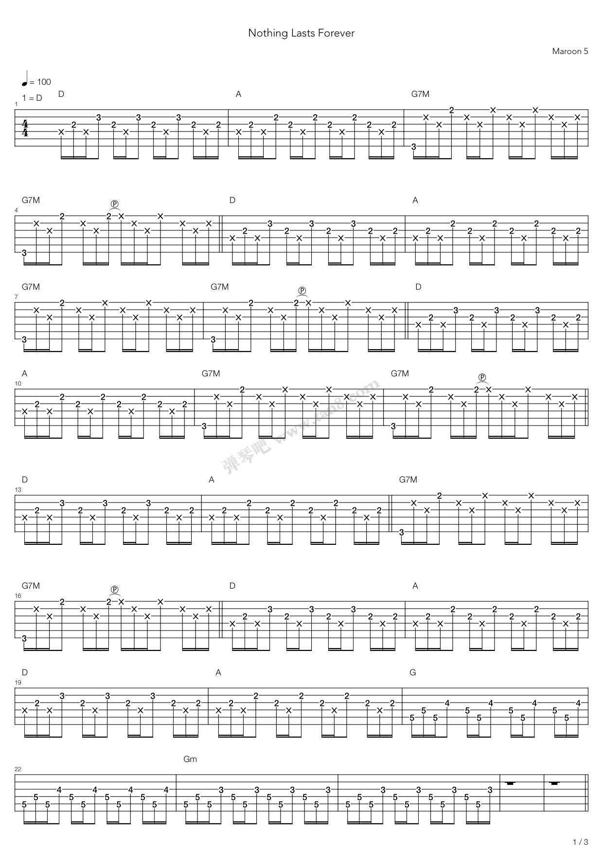 《Nothing Lasts Forever》吉他谱-C大调音乐网
