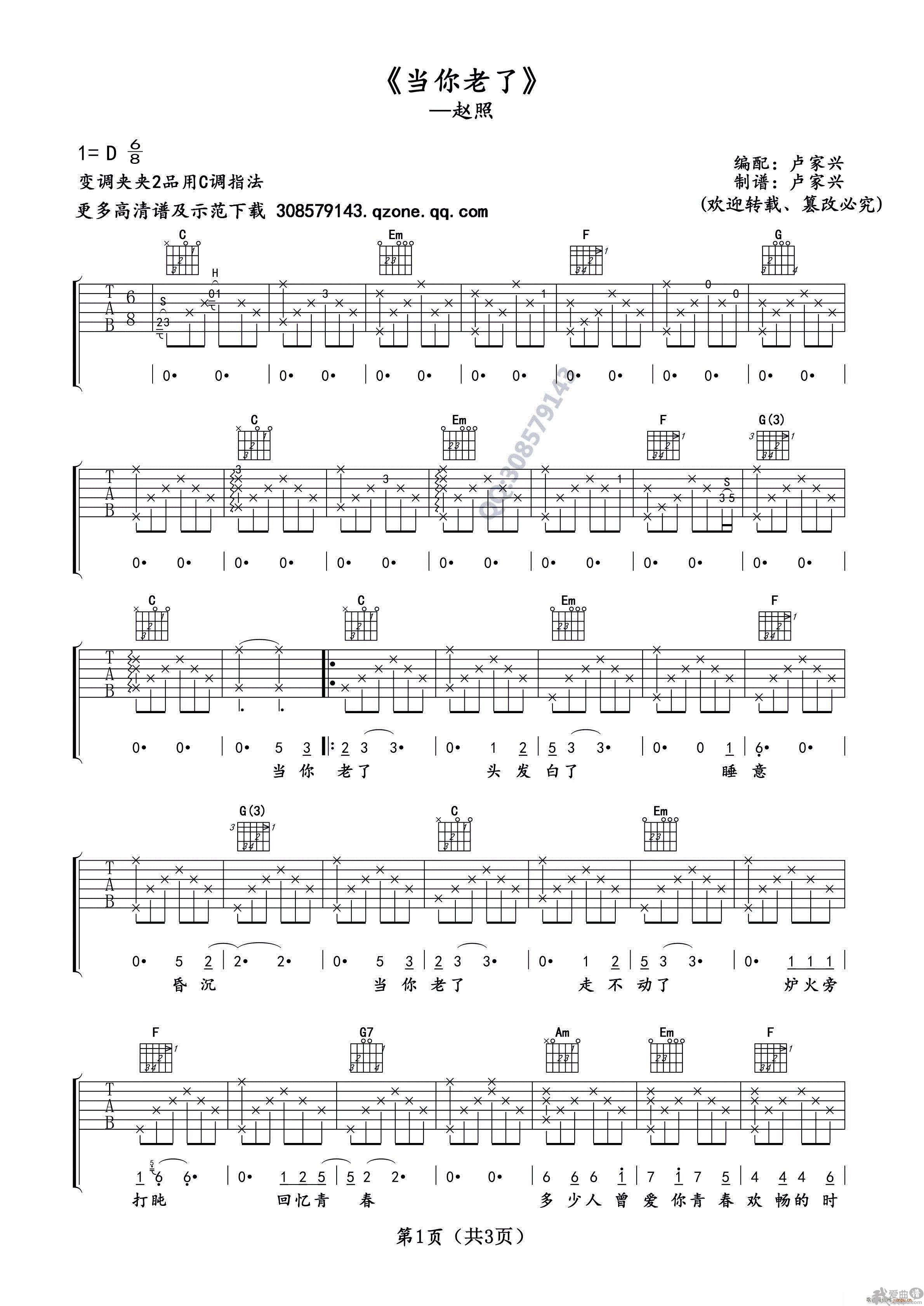 《赵照《当你老了》》吉他谱-C大调音乐网