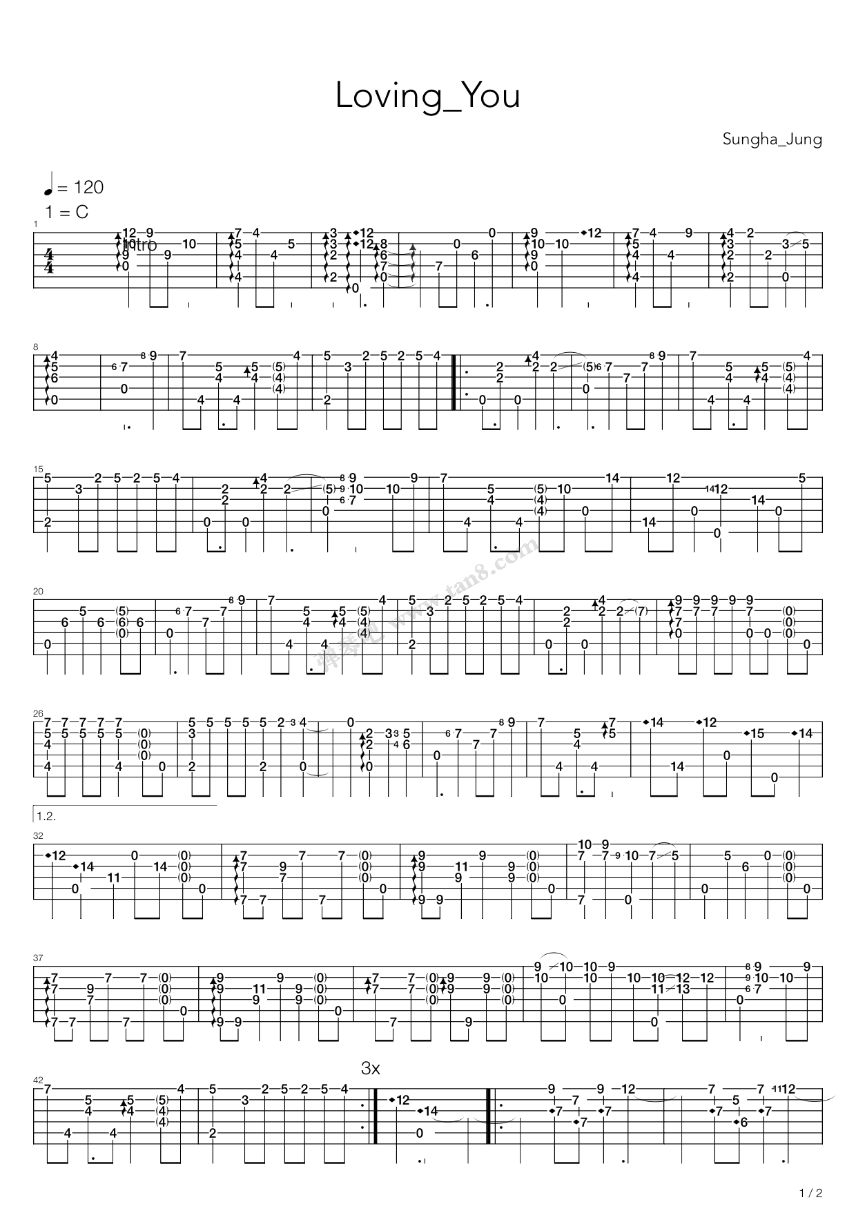 《Loving You（指弹版，郑成河）》吉他谱-C大调音乐网