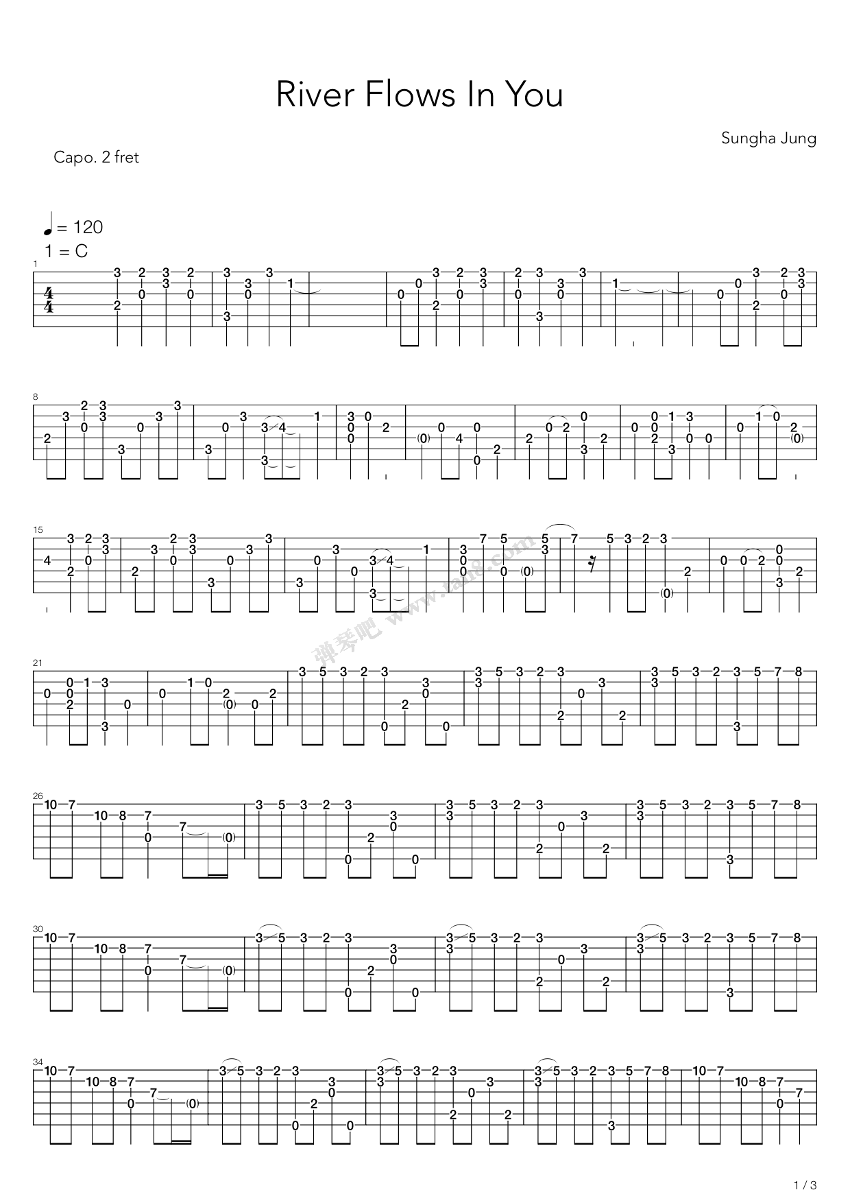 《River Flows In You》吉他谱-C大调音乐网