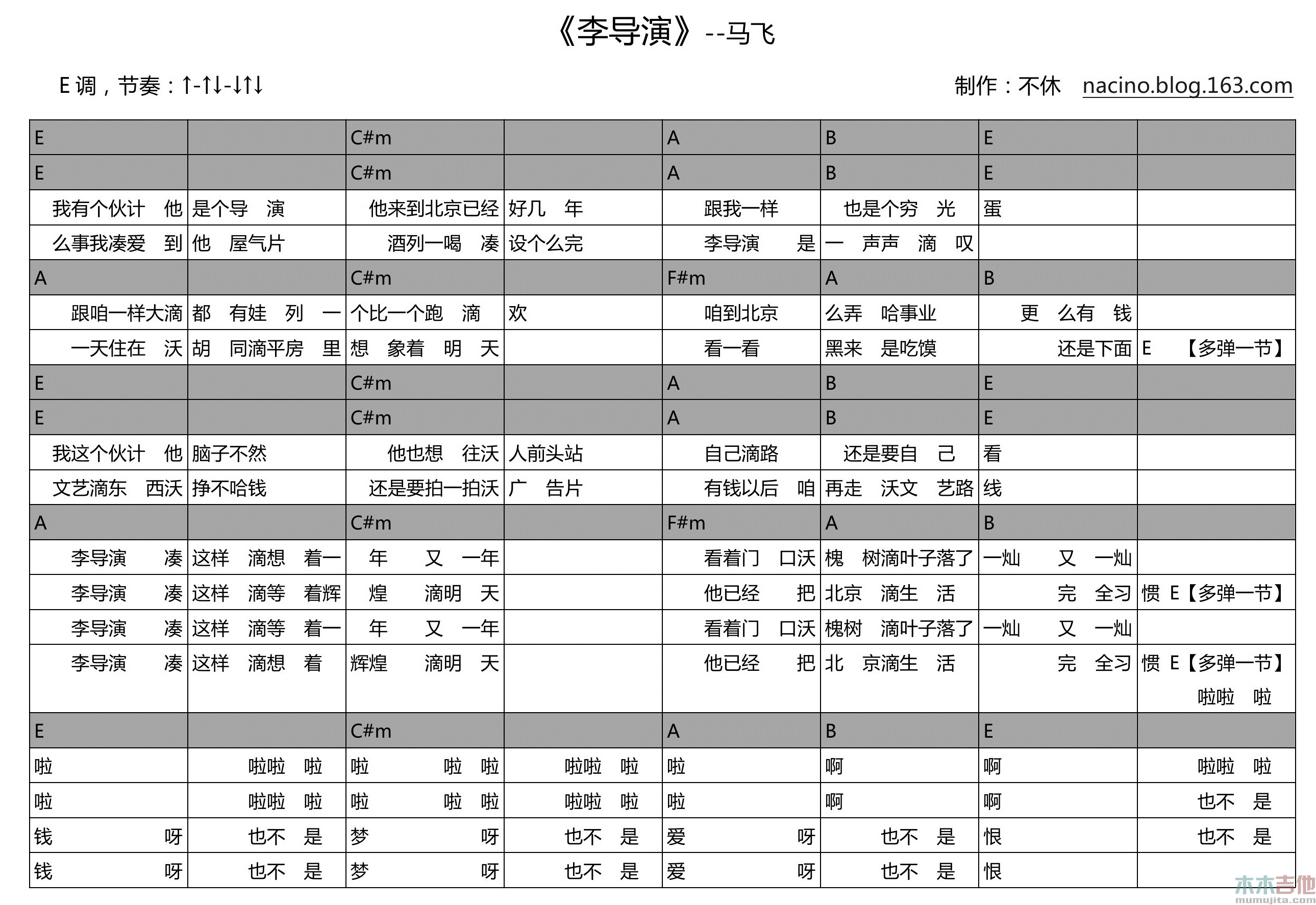 《李导演》吉他谱-C大调音乐网