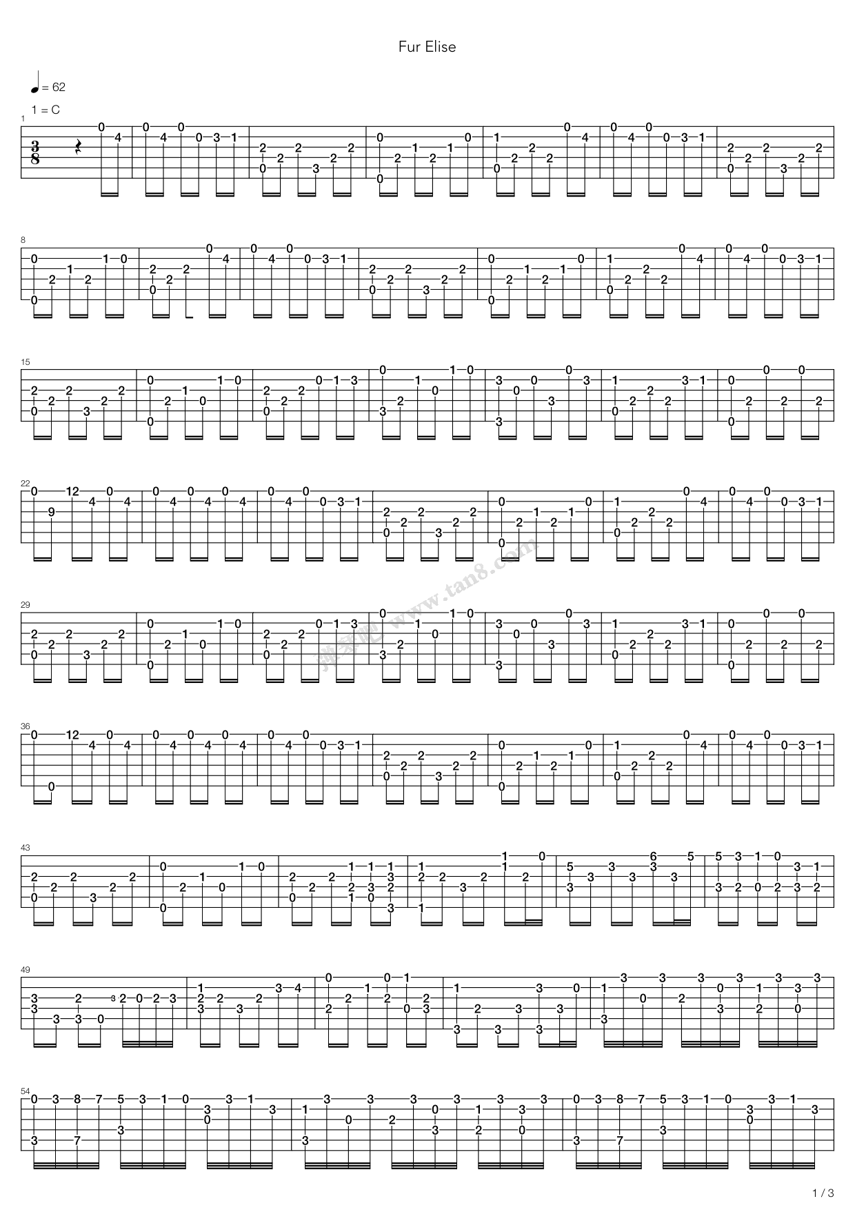 《Für Elise (4)》吉他谱-C大调音乐网