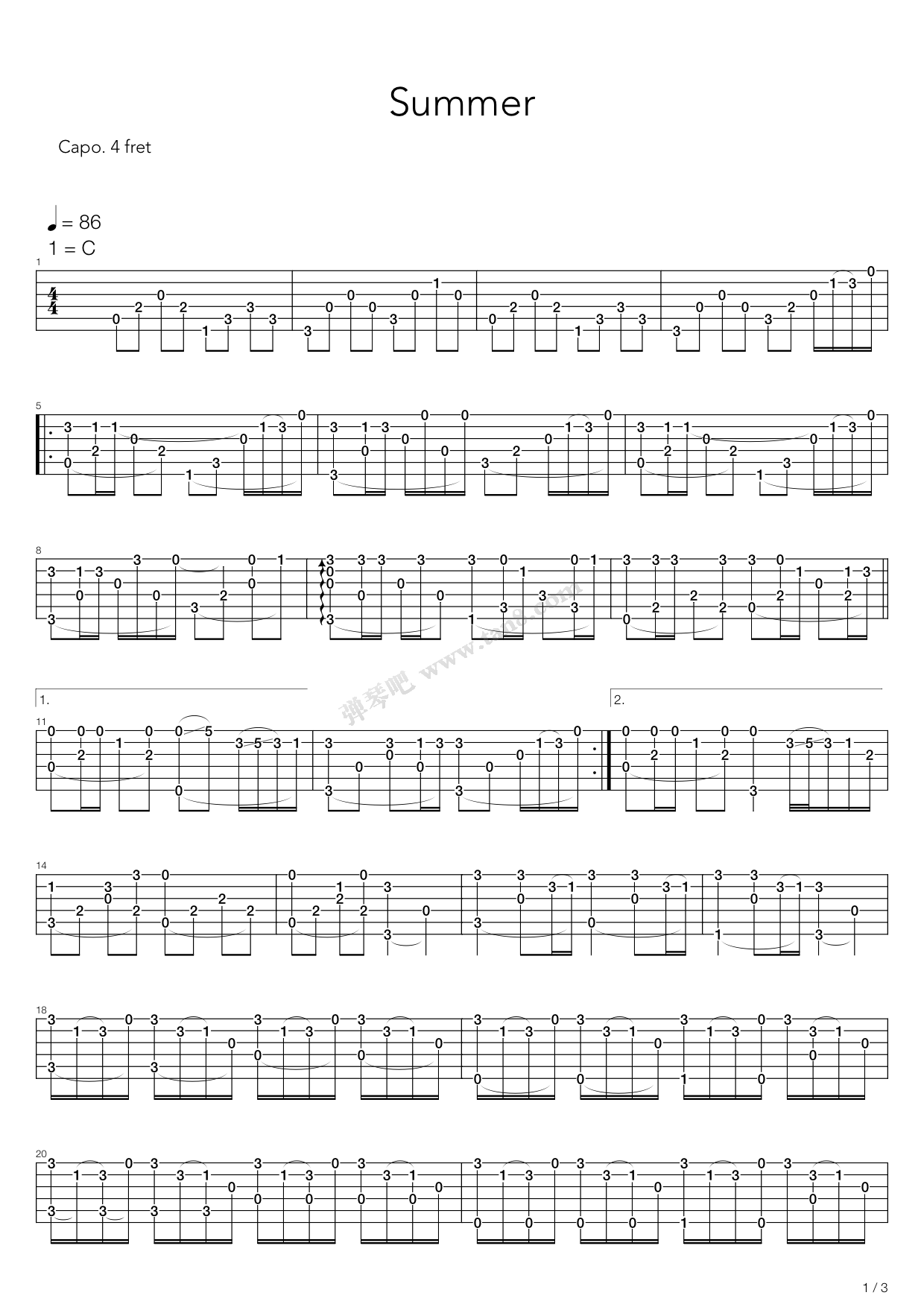 《Summer(菊次郎的夏天)》吉他谱-C大调音乐网