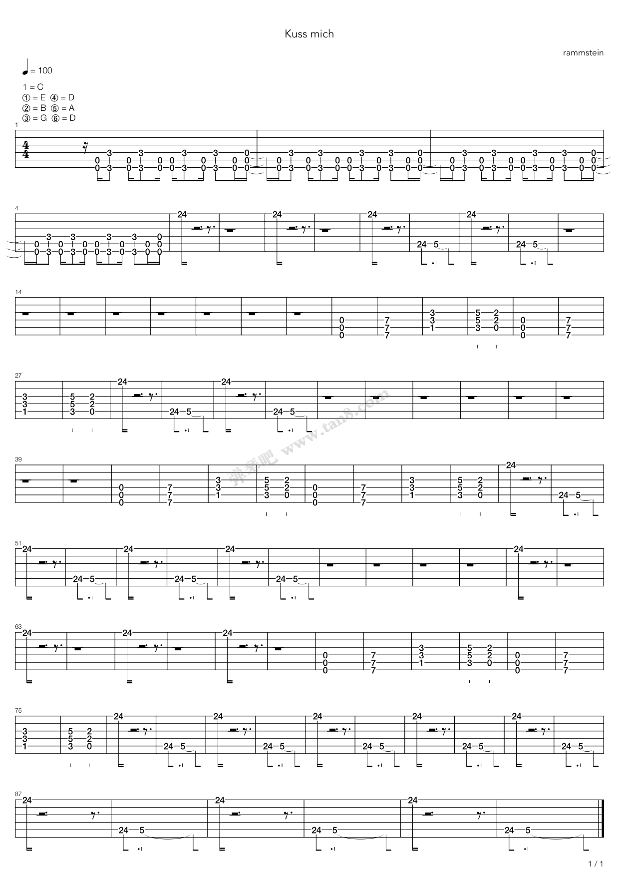 《Kuss Mich》吉他谱-C大调音乐网