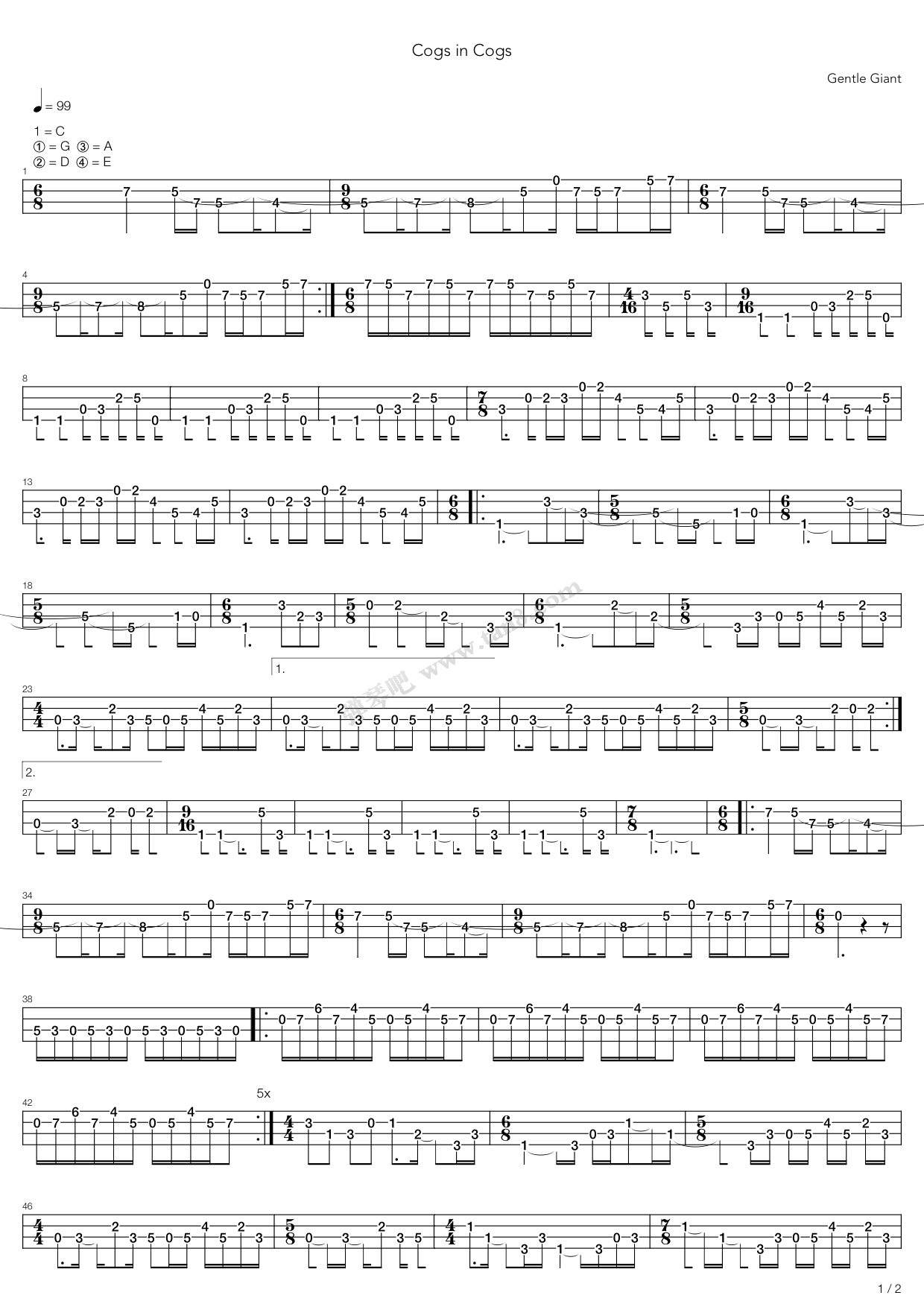 《Cogs In Cogs》吉他谱-C大调音乐网
