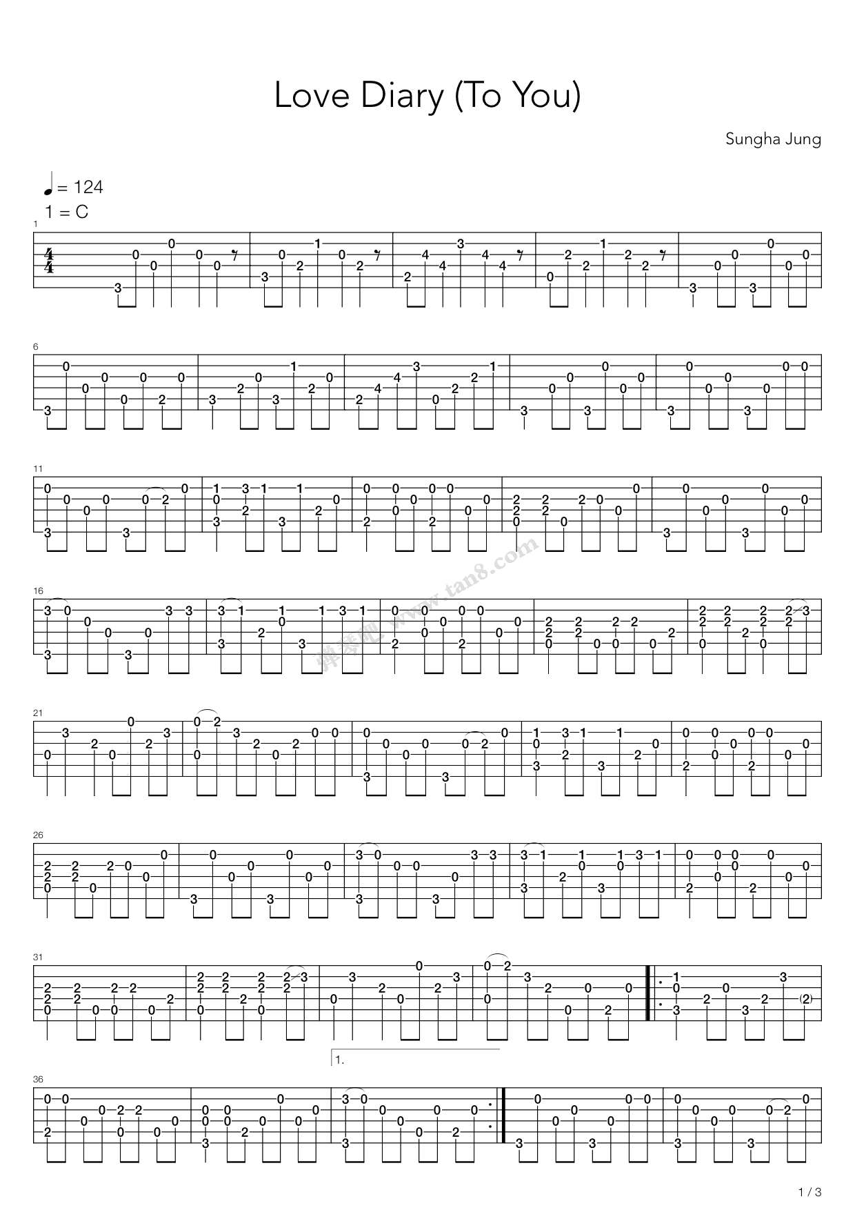 《Love Diary（指弹版，郑成河）》吉他谱-C大调音乐网