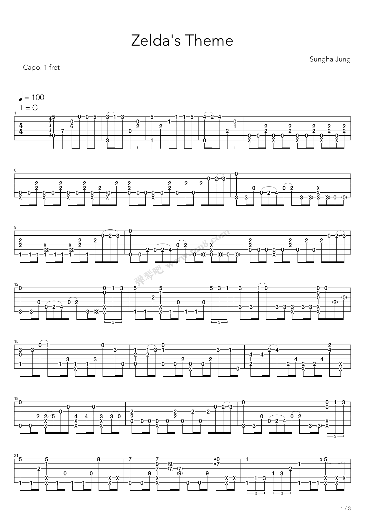 《Zeldas Theme（塞尔达传说指弹版，郑成河）》吉他谱-C大调音乐网