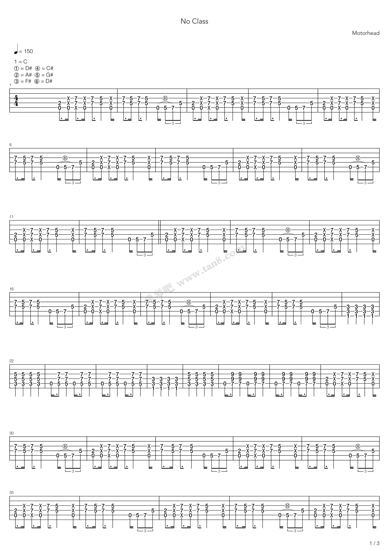《No Class》吉他谱-C大调音乐网
