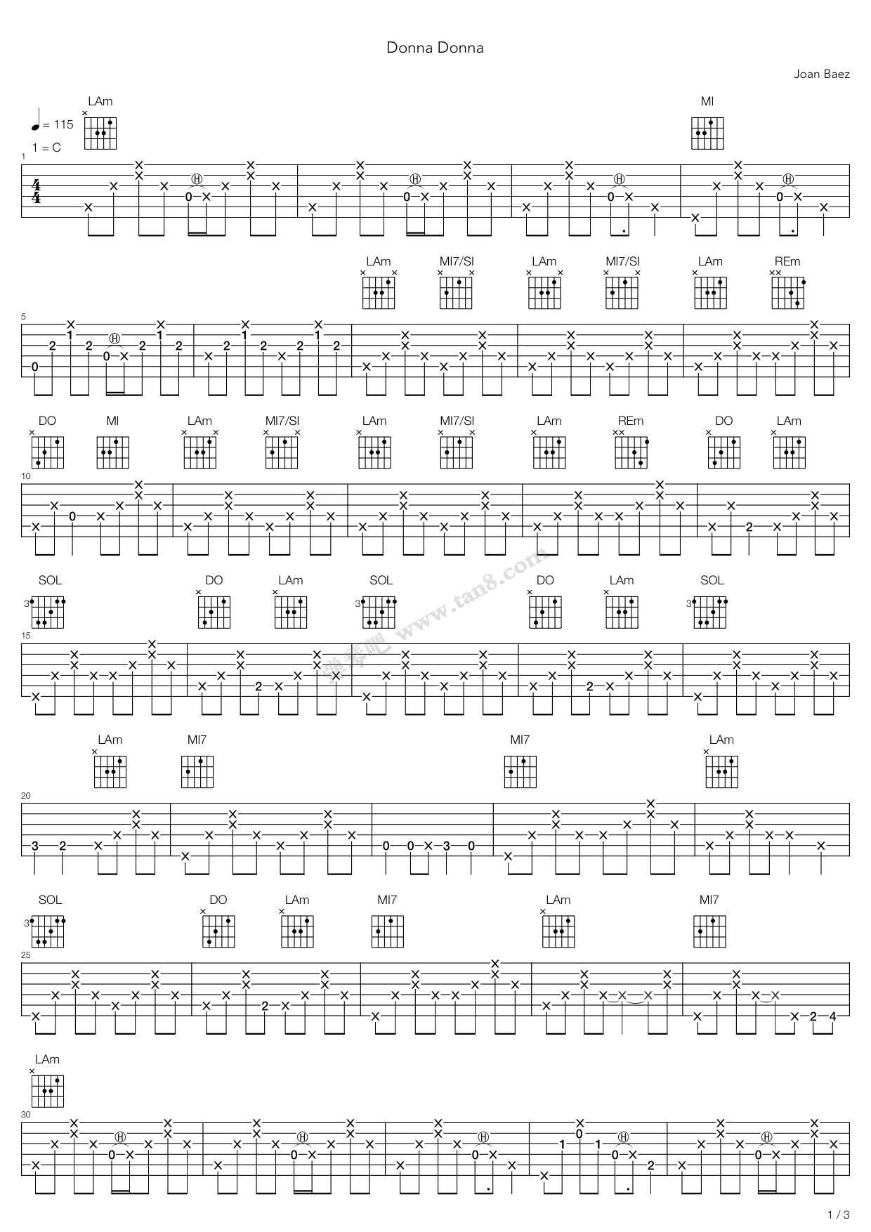 《Donna Donna》吉他谱-C大调音乐网