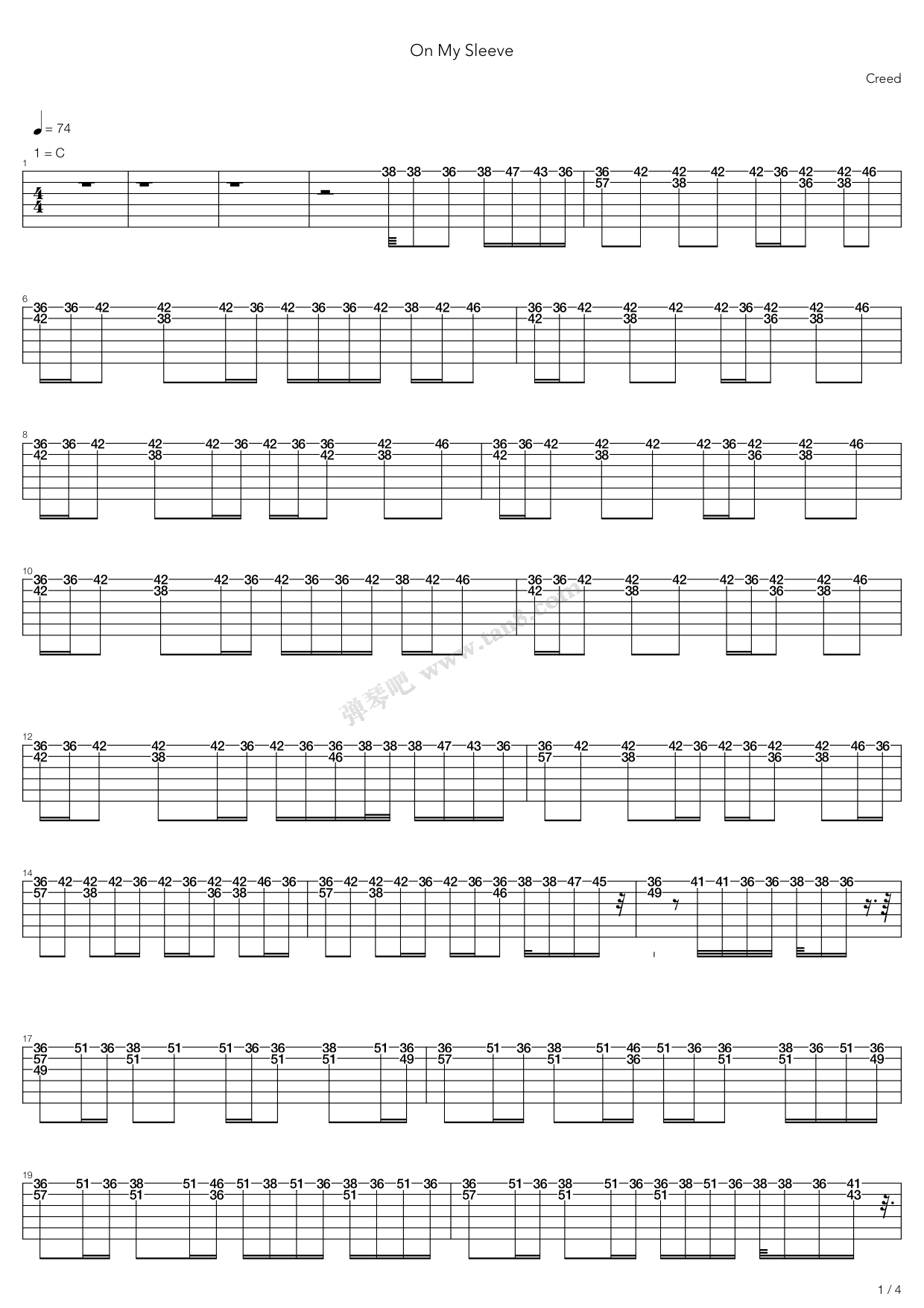 《On My Sleeve》吉他谱-C大调音乐网