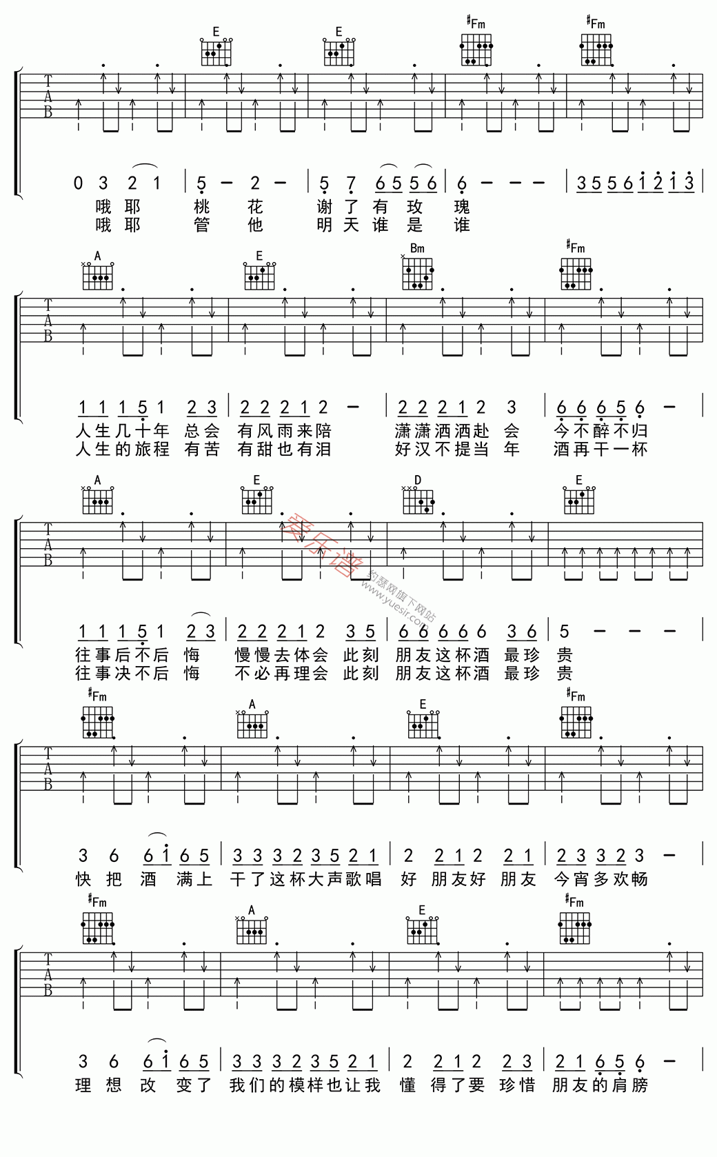 《李晓杰《朋友的酒》》吉他谱-C大调音乐网