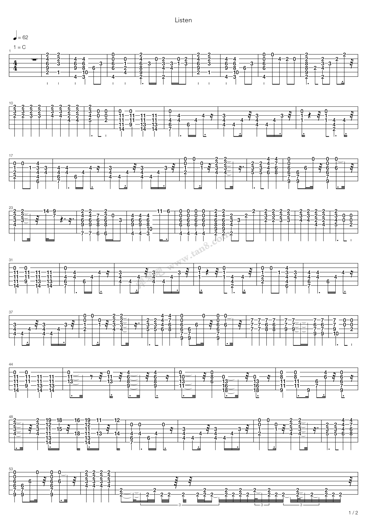 《Listen》吉他谱-C大调音乐网