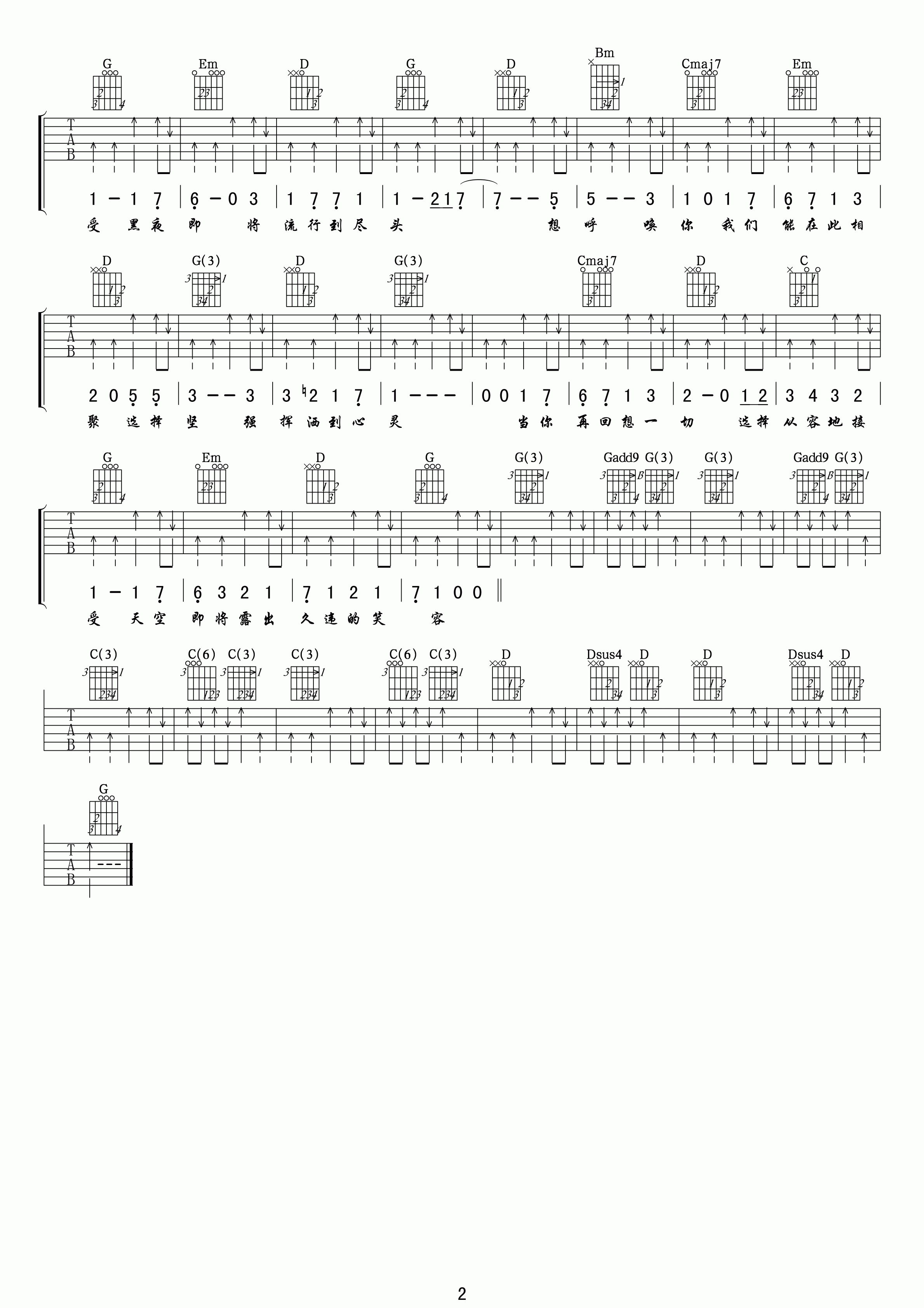 刘俊麟 天空的笑容吉他谱-C大调音乐网