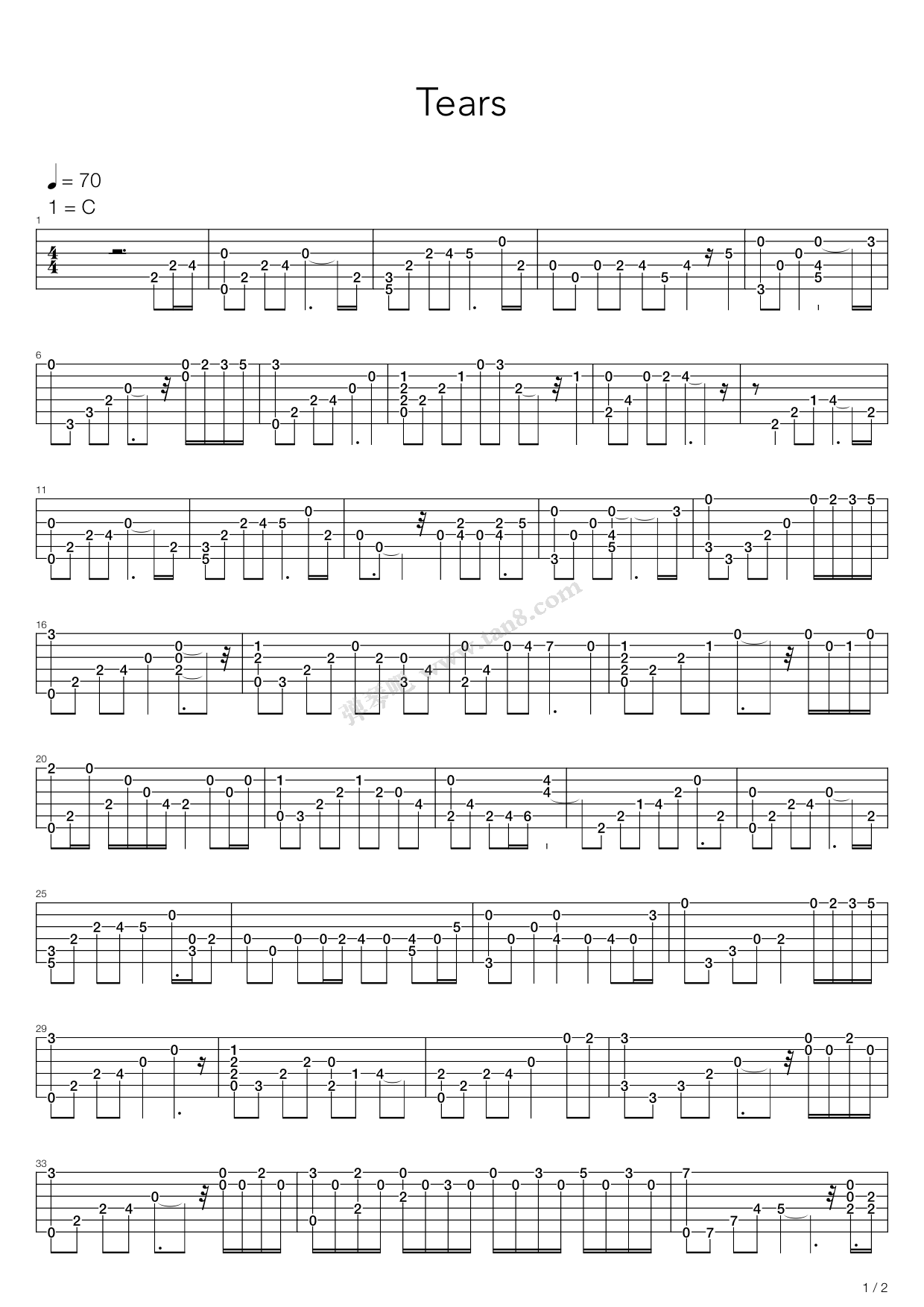 《Tears(眼泪)》吉他谱-C大调音乐网