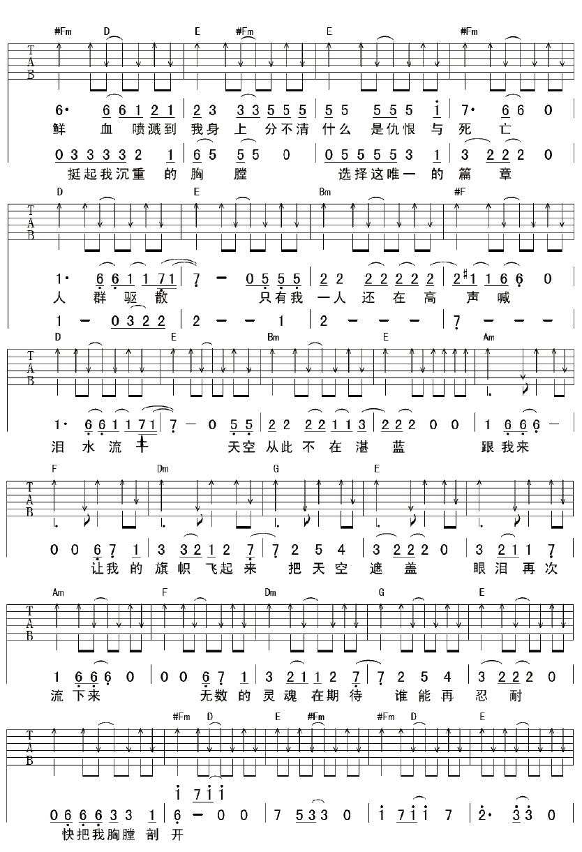 超载乐队 陈胜吴广吉他谱-C大调音乐网