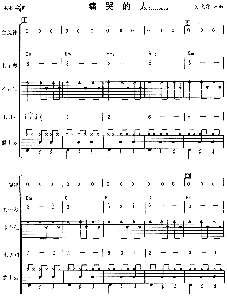 《痛哭的人（伍佰*电子琴、贝司伴奏）》吉他谱-C大调音乐网