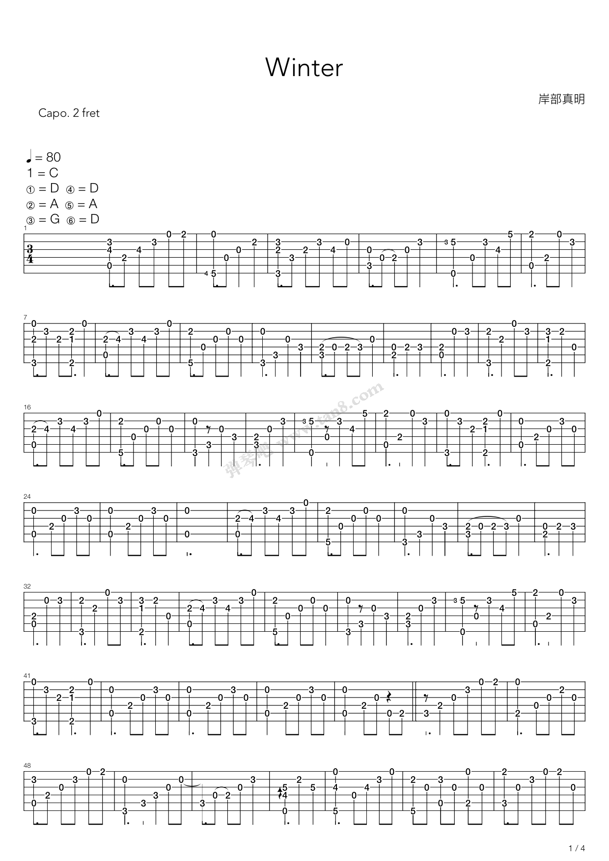 《Winter（指弹，岸部真明）》吉他谱-C大调音乐网