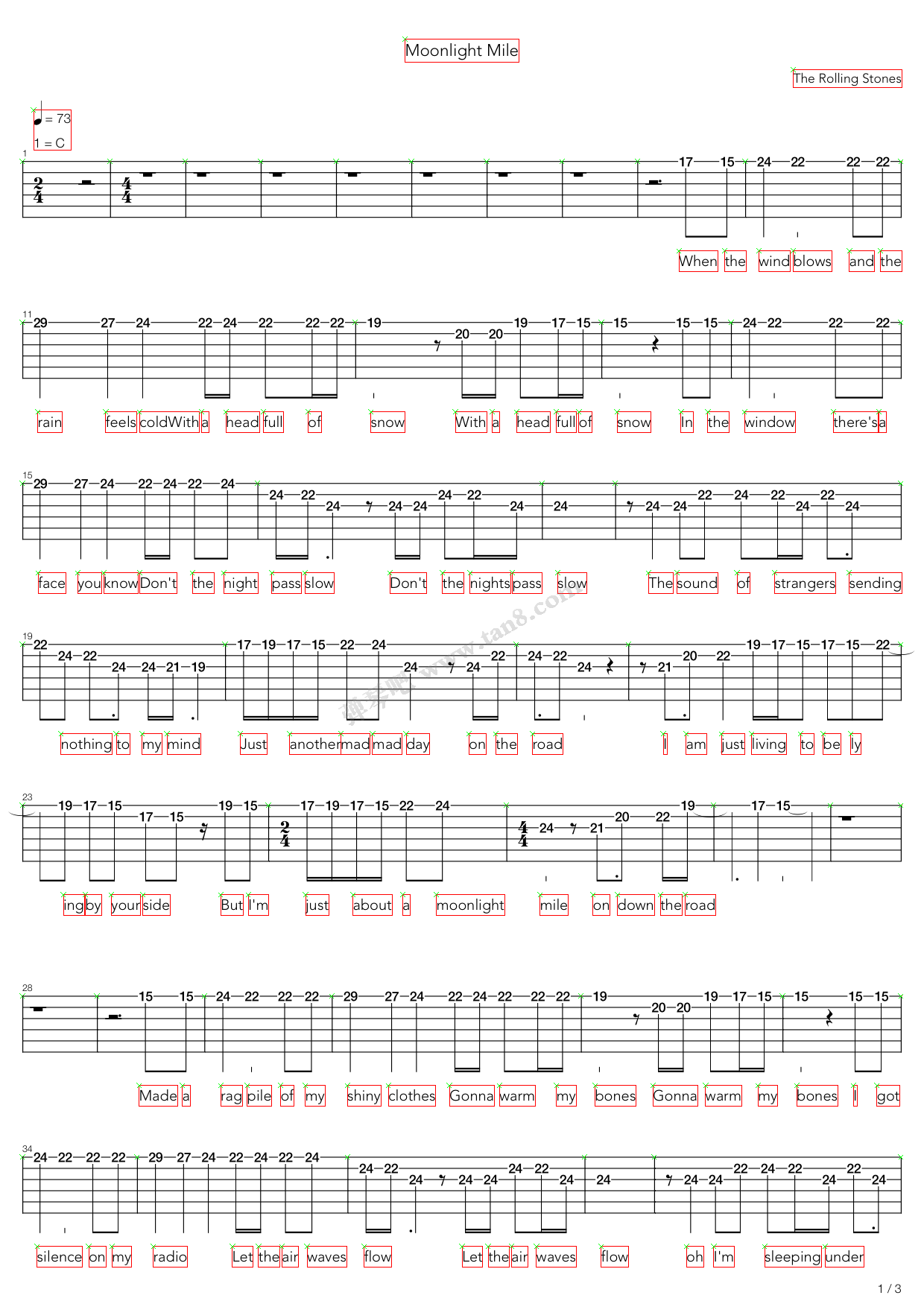 《Moonlight Mile》吉他谱-C大调音乐网