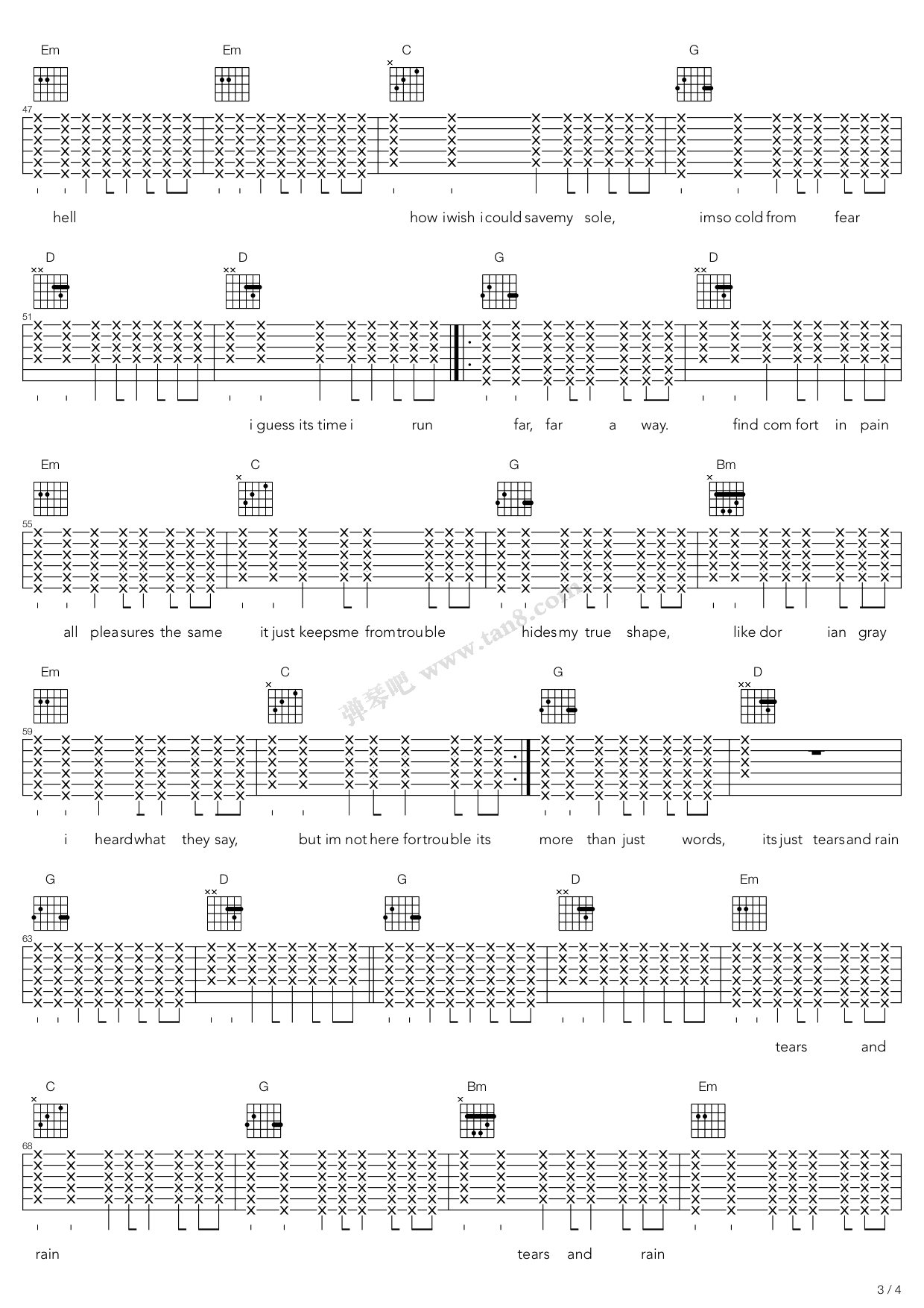 《Tears And Rain》吉他谱-C大调音乐网