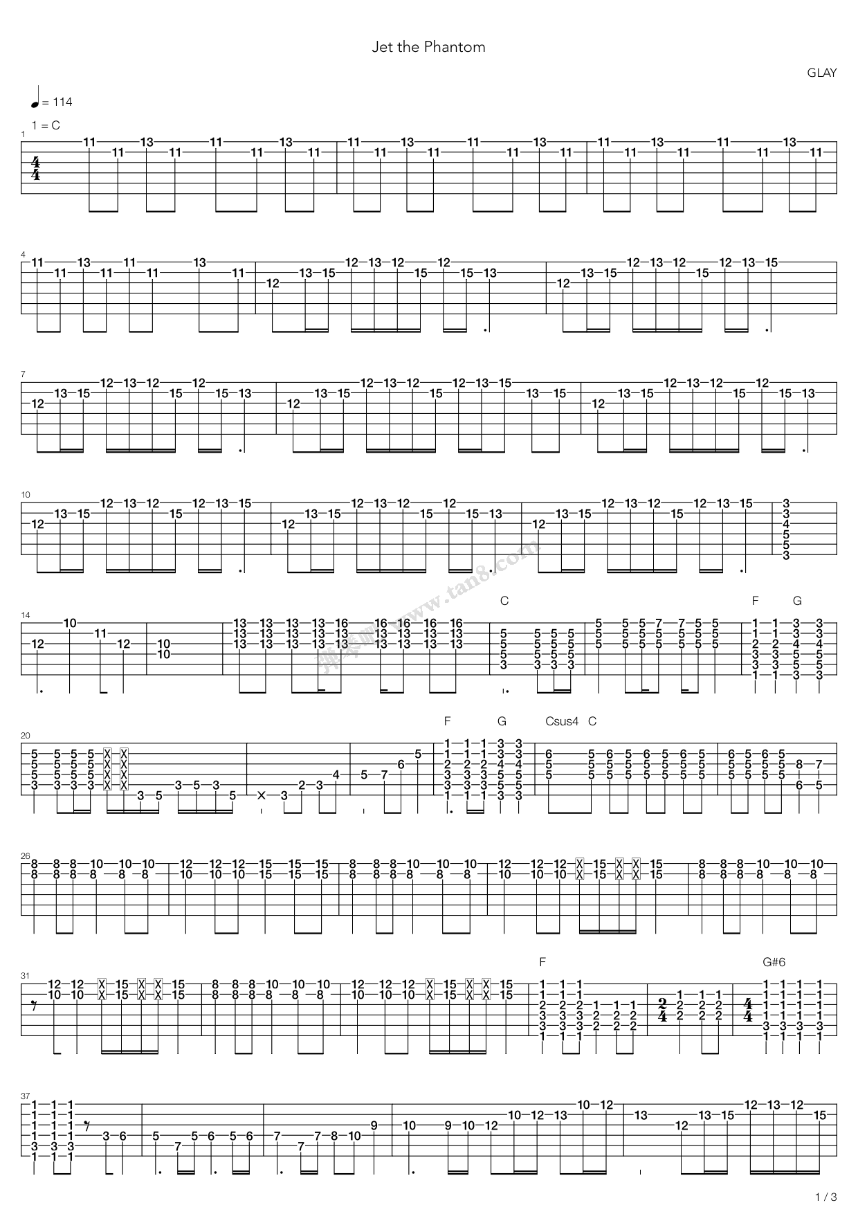 《Tomadoi Jet The Phantom》吉他谱-C大调音乐网