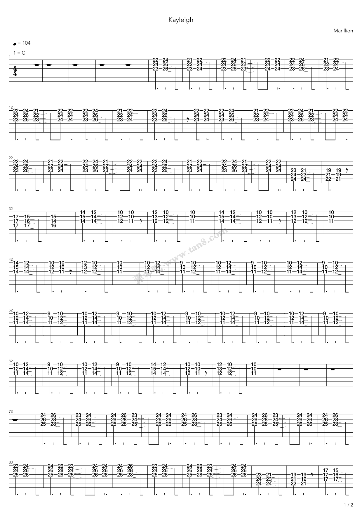 《Kayleigh》吉他谱-C大调音乐网