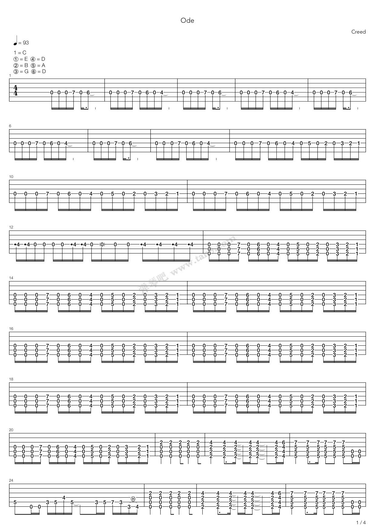《Ode》吉他谱-C大调音乐网