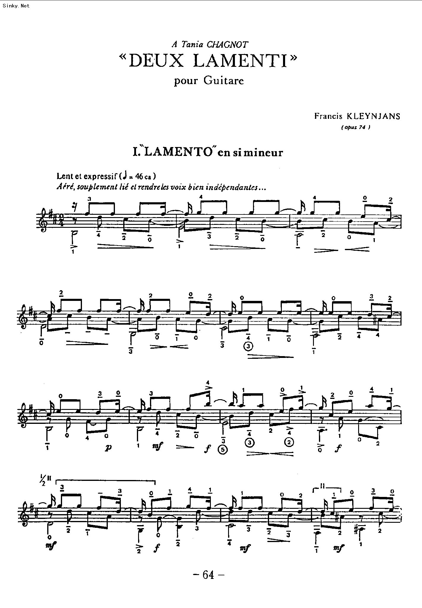 《Deux Lamenti Nr.1吉他谱--古典音乐》吉他谱-C大调音乐网