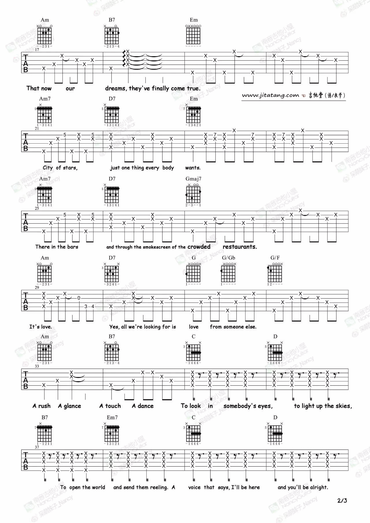 《《City of stars》吉他谱_吉他弹唱教学_爱乐之城LaLa Land》吉他谱-C大调音乐网