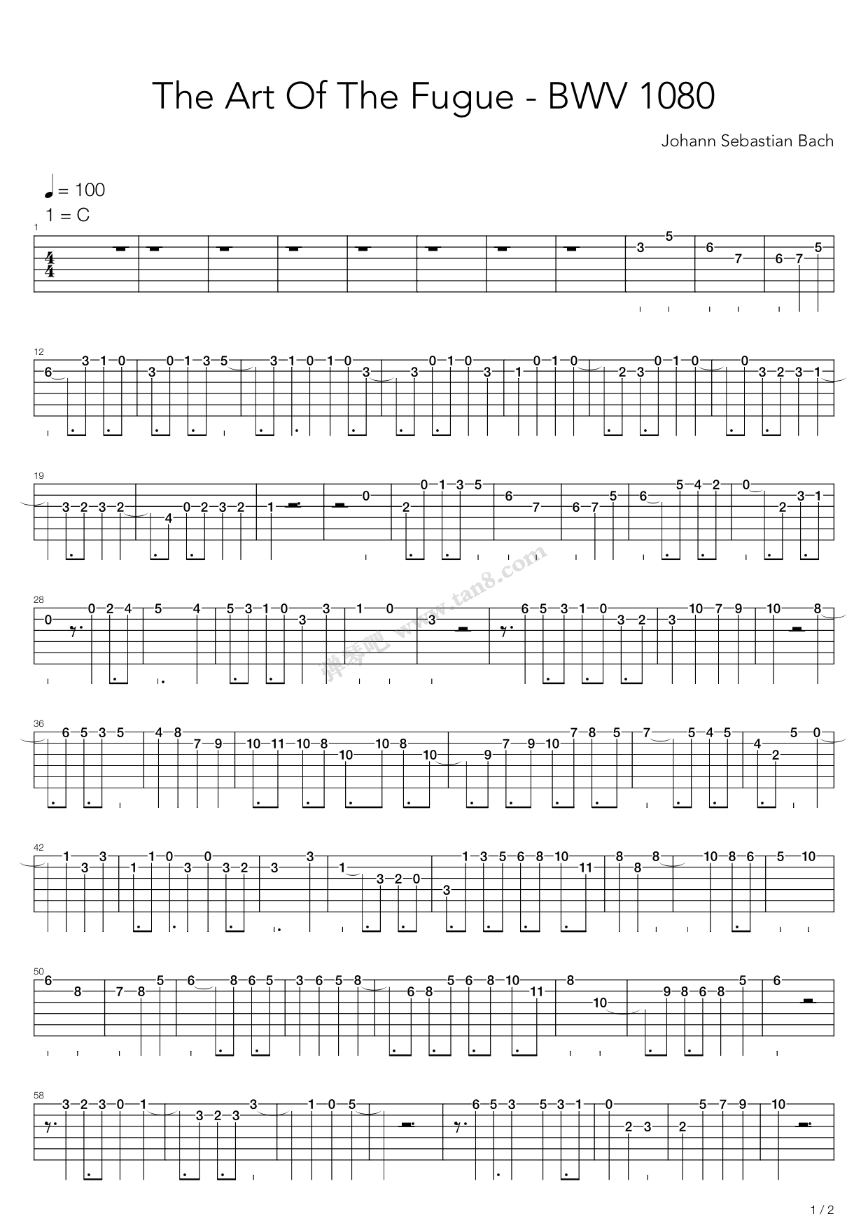 《Bwv 1080 - Contrapunctus Ii》吉他谱-C大调音乐网