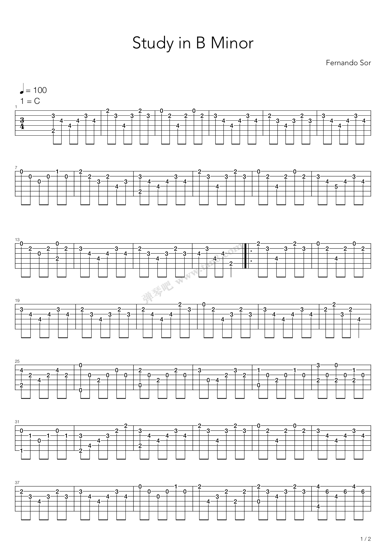 《Study in B Minor(b小调练习曲)》吉他谱-C大调音乐网