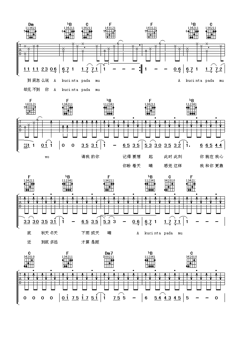 阿牛 天天天天说爱你吉他谱-C大调音乐网