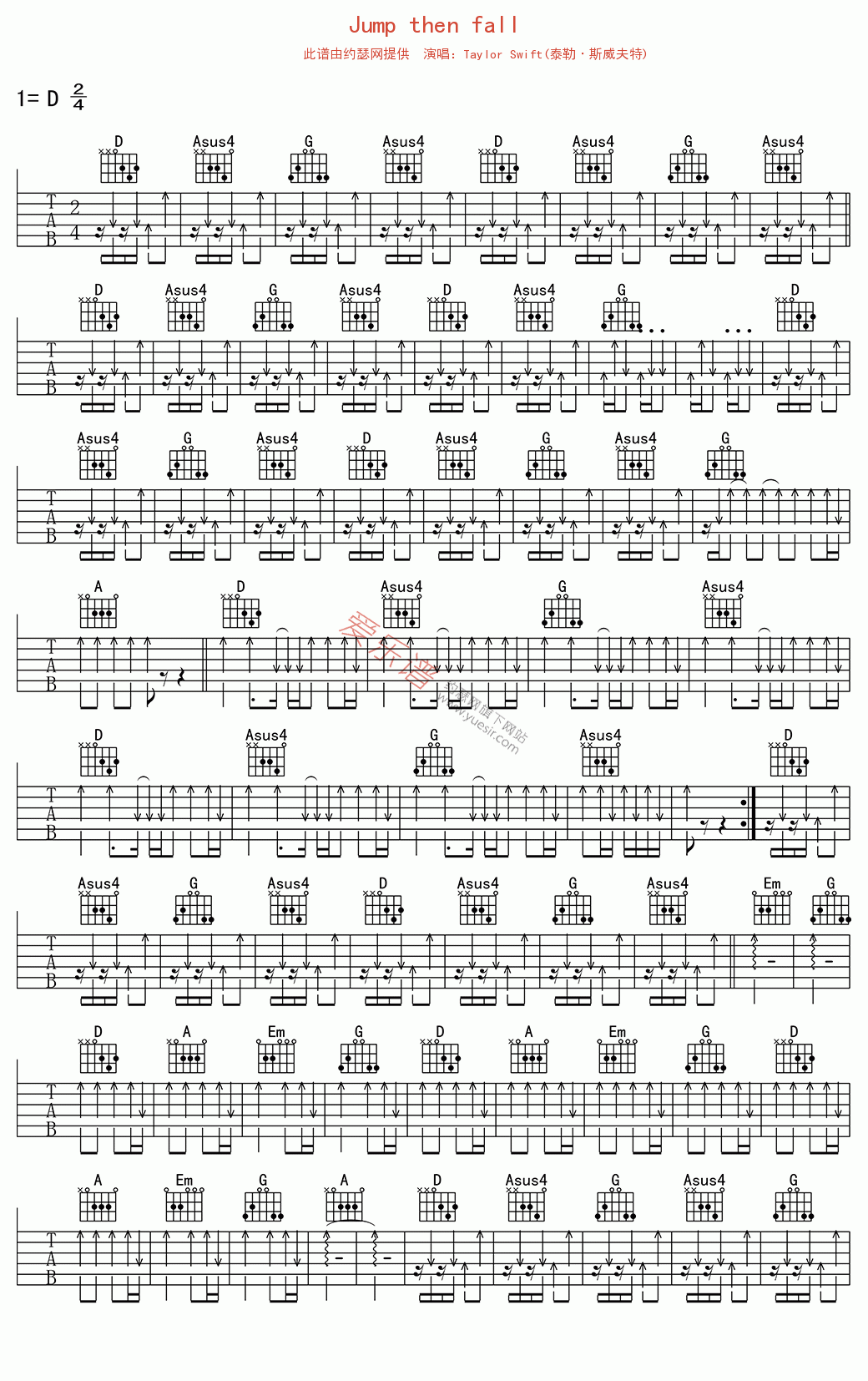 《Taylor Swift(泰勒·斯威夫特)《Jump then fall》》吉他谱-C大调音乐网