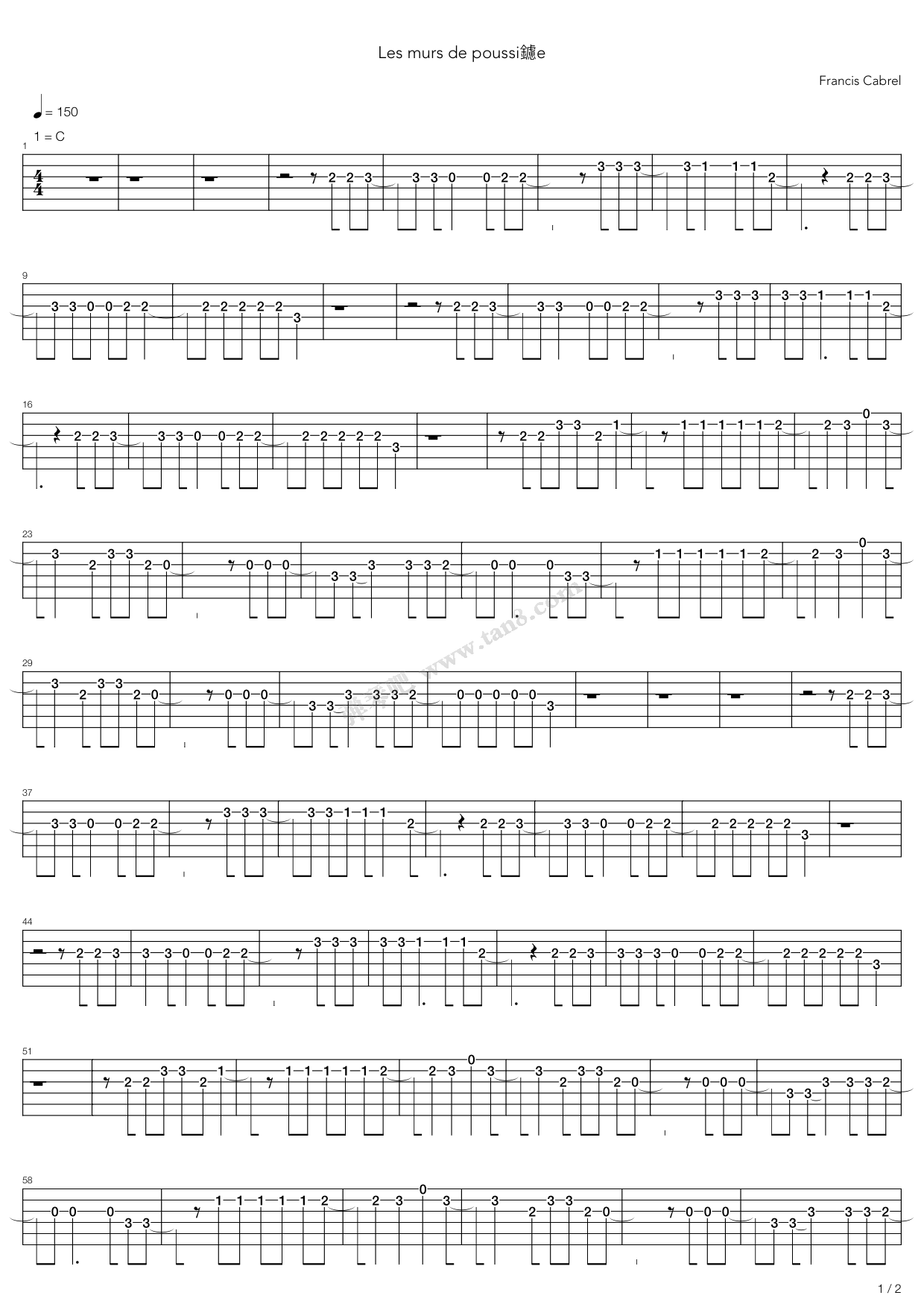 《Les Murs De Poussiere》吉他谱-C大调音乐网
