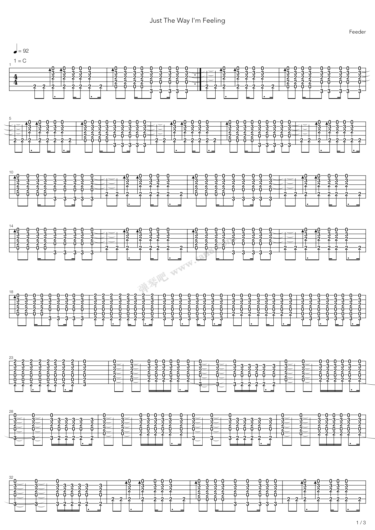 《Just The Way Im Feeling》吉他谱-C大调音乐网