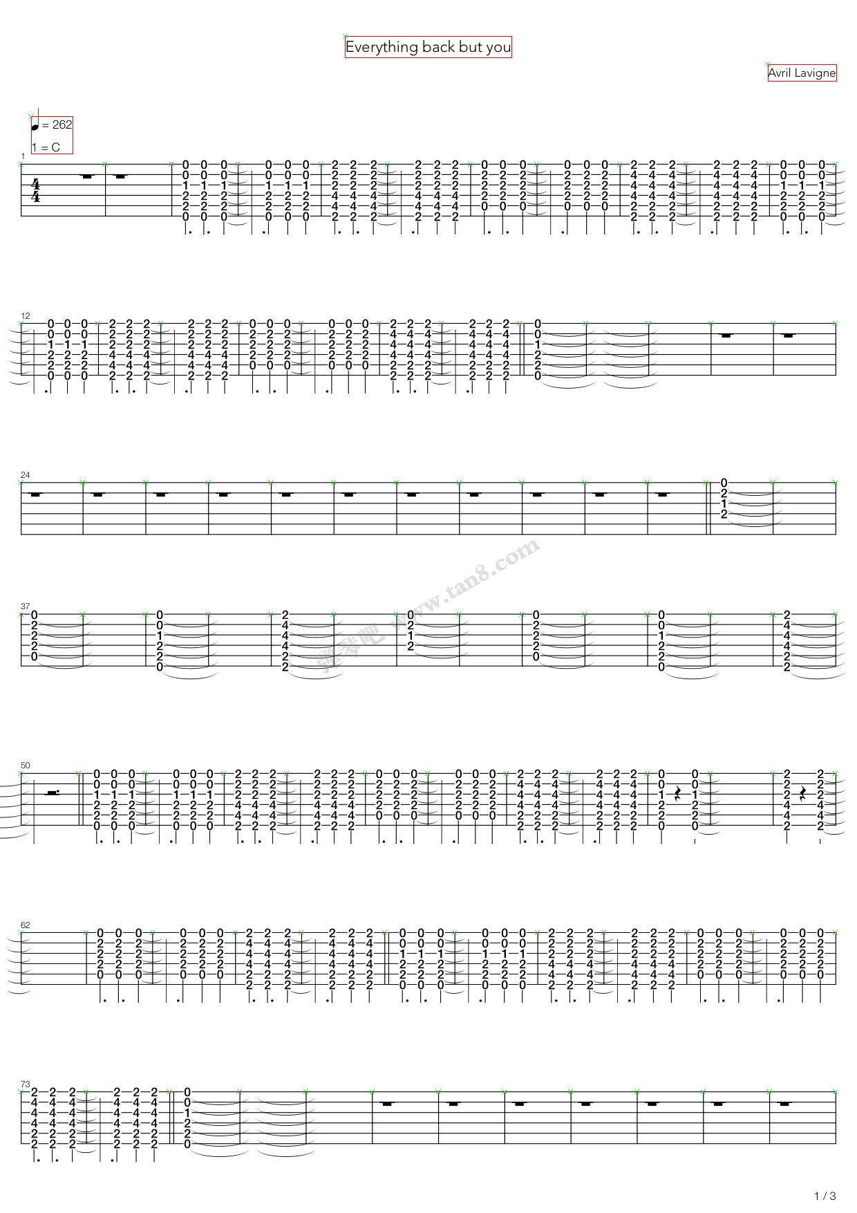 《Everything Back But You》吉他谱-C大调音乐网
