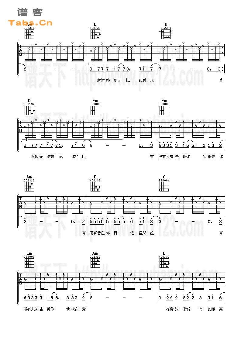 《有没有人告诉你 流行通俗版吉他谱--陈楚生》吉他谱-C大调音乐网
