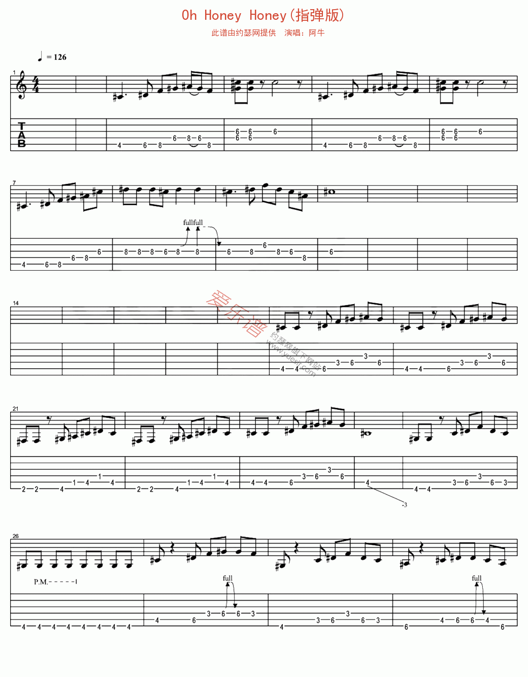 《阿牛《Oh Honey Honey(指弹版)》》吉他谱-C大调音乐网