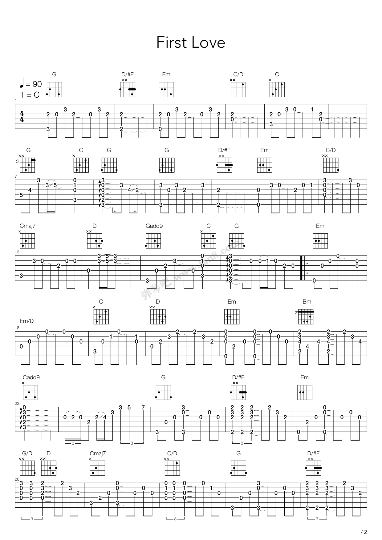 《First love》吉他谱-C大调音乐网